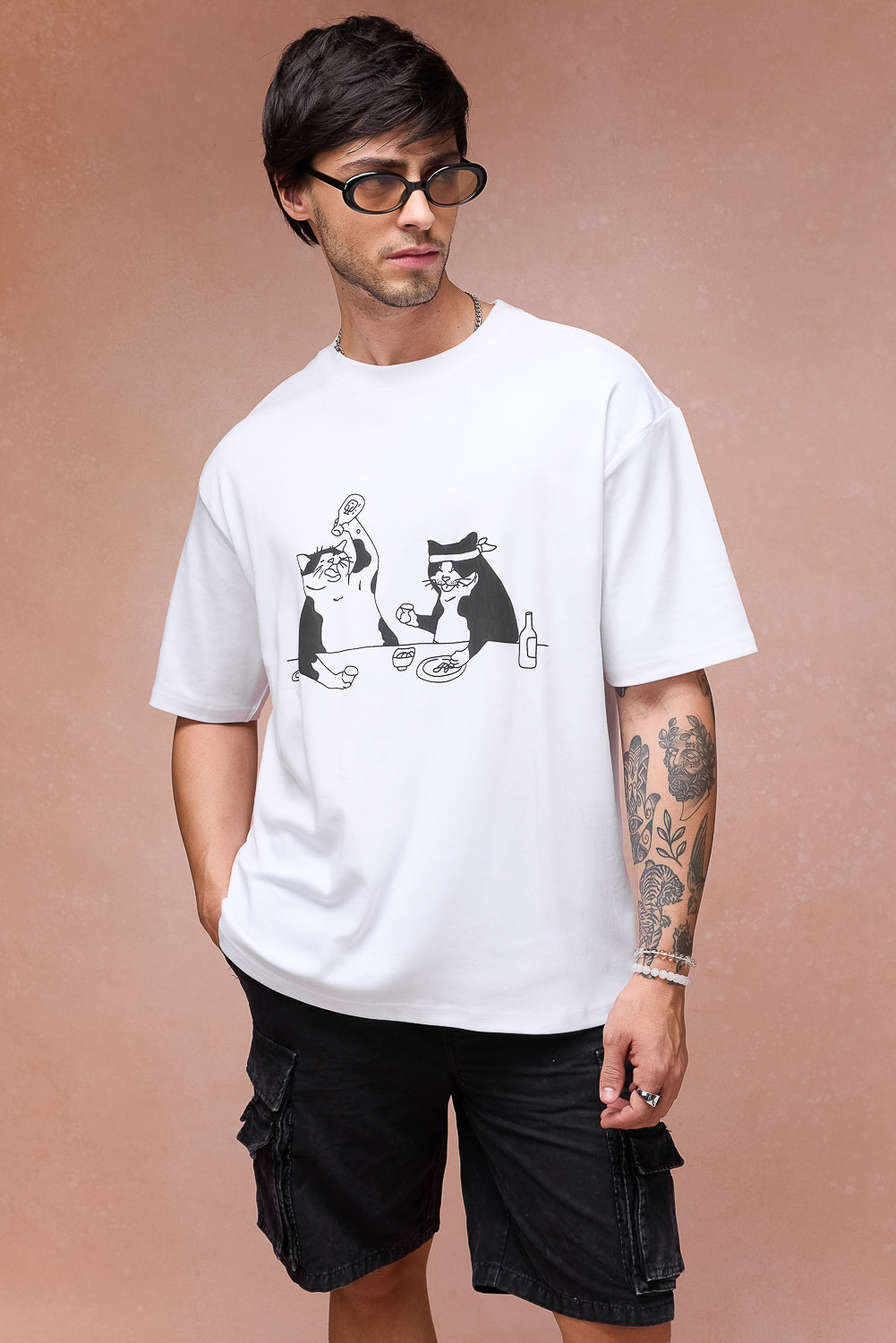 Men's Two Cats Behind Me White T-shirt