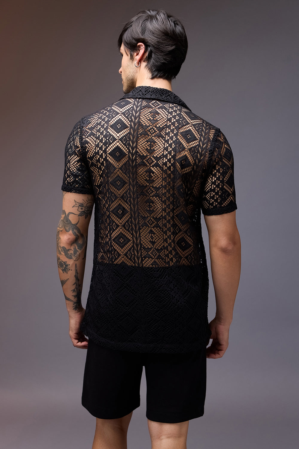 Textured Crochet Men's Shirt- Black