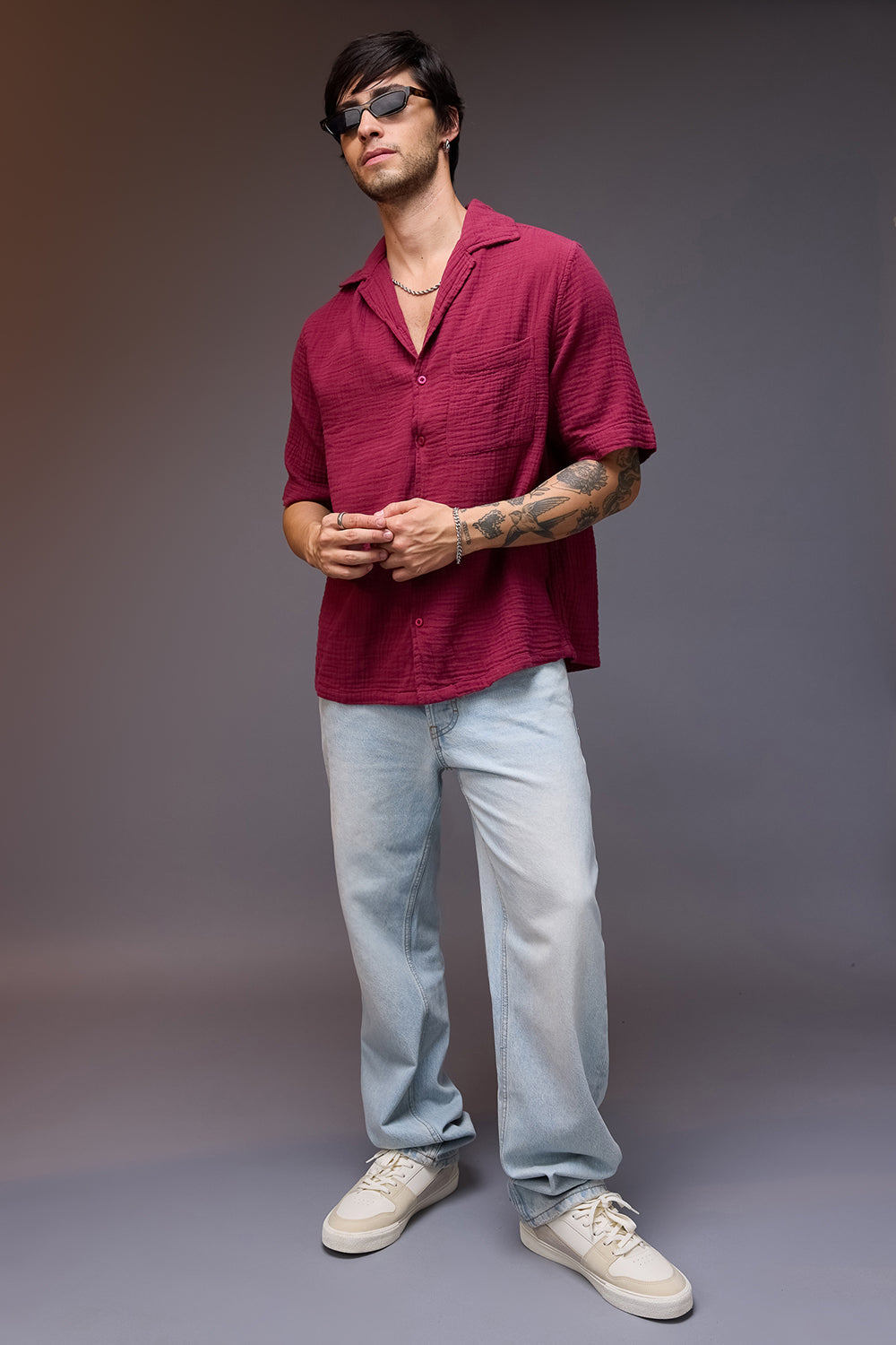 BREEZY RELAXED MAROON SHIRT