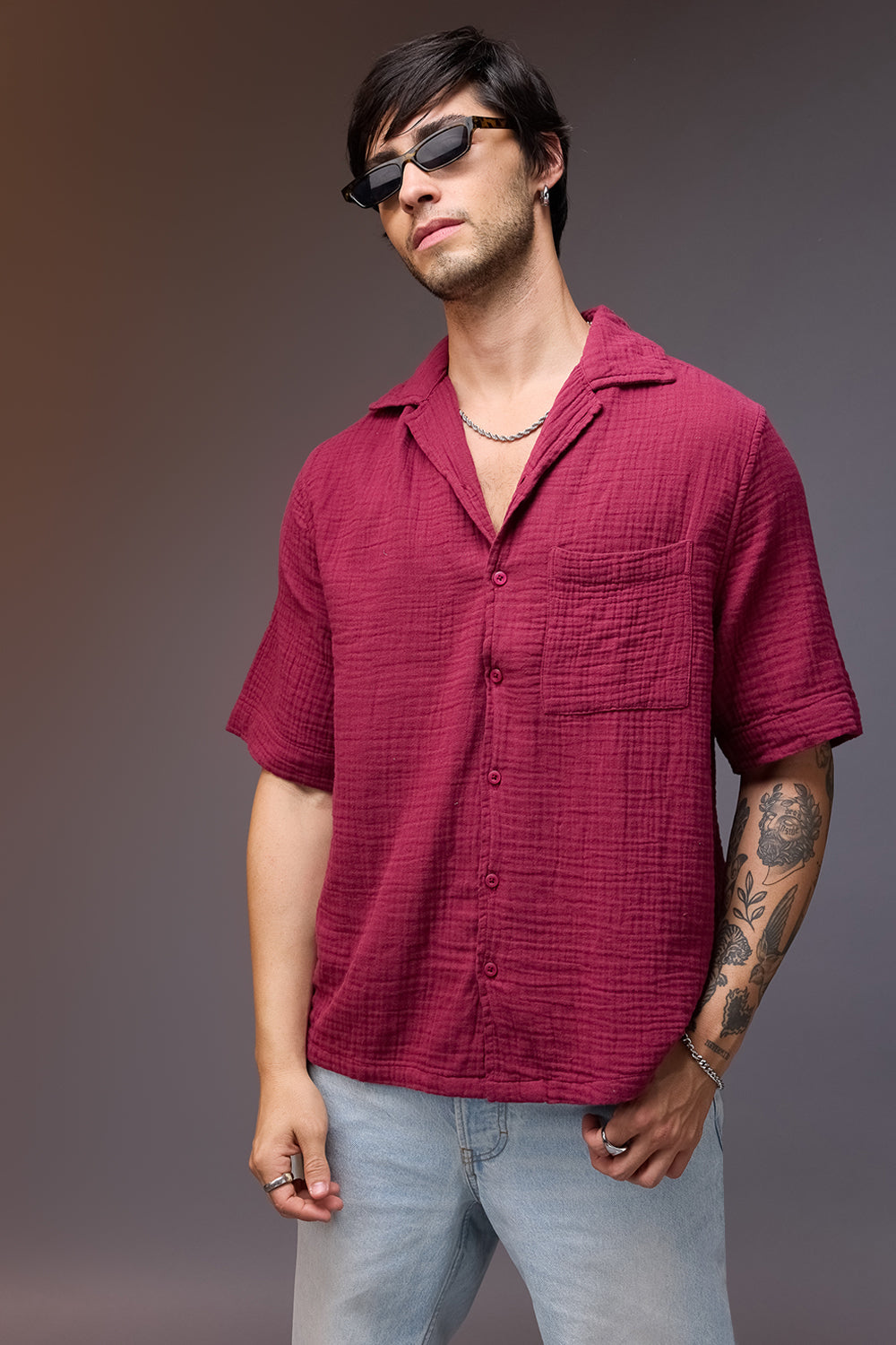 BREEZY RELAXED MAROON SHIRT