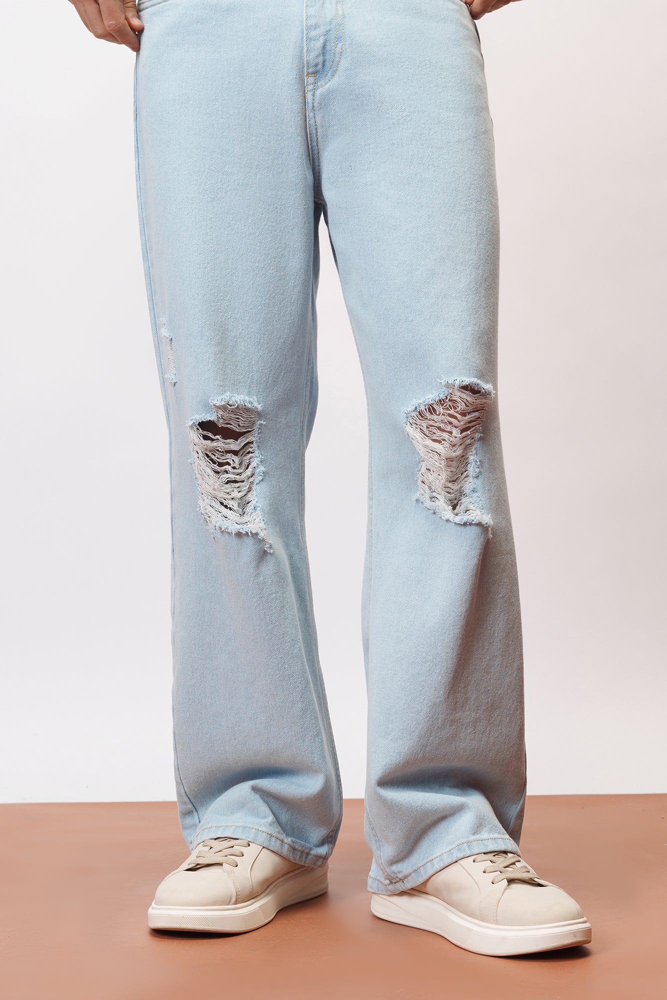 Blue Distressed Men's Wide Jeans