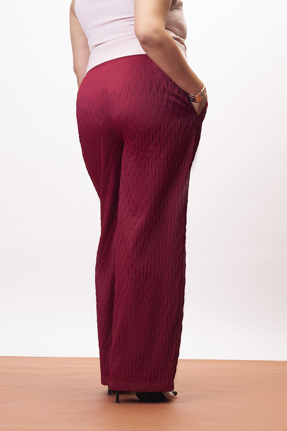 Rosy Glow Curve Textured Korean Pants