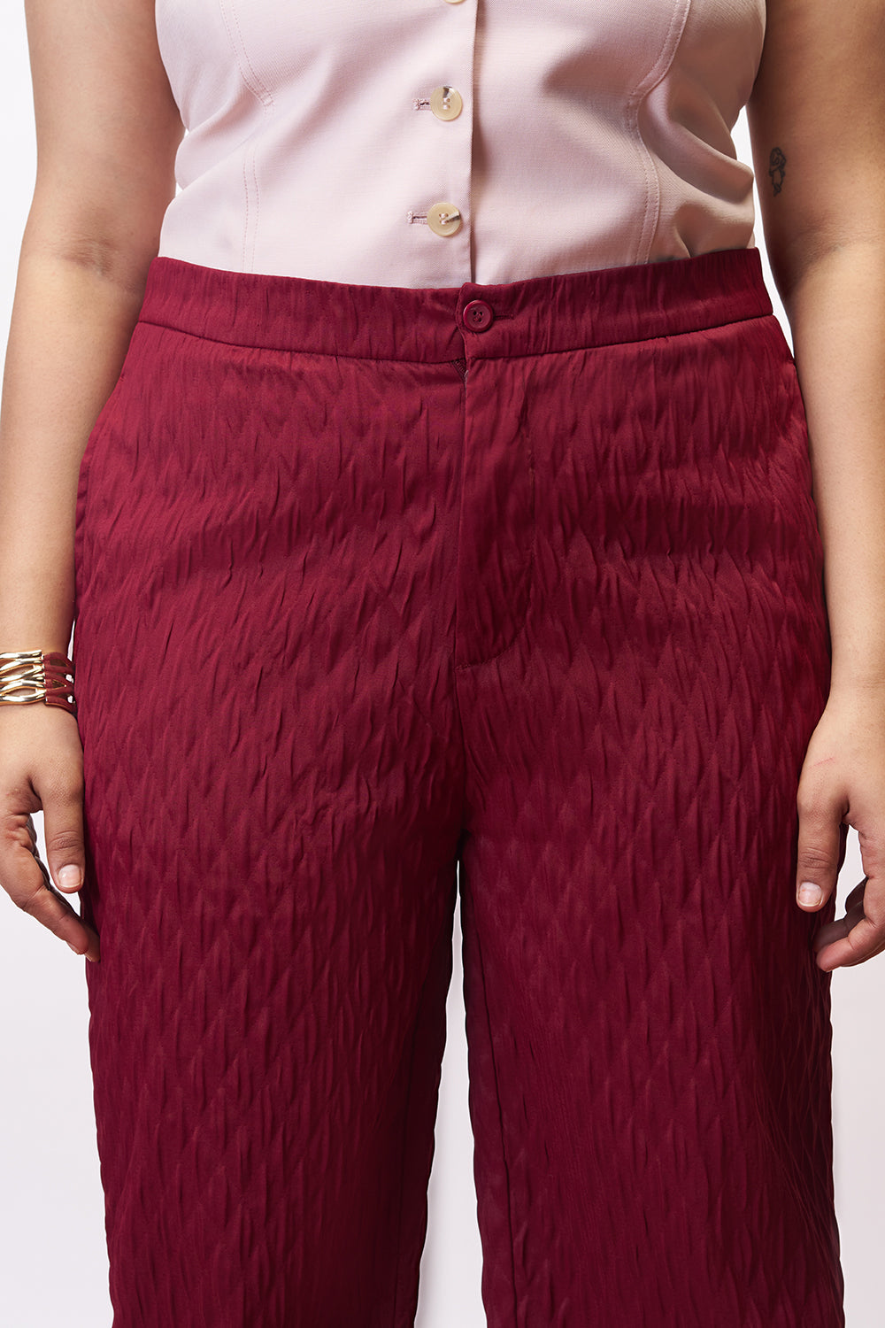 Rosy Glow Curve Textured Korean Pants