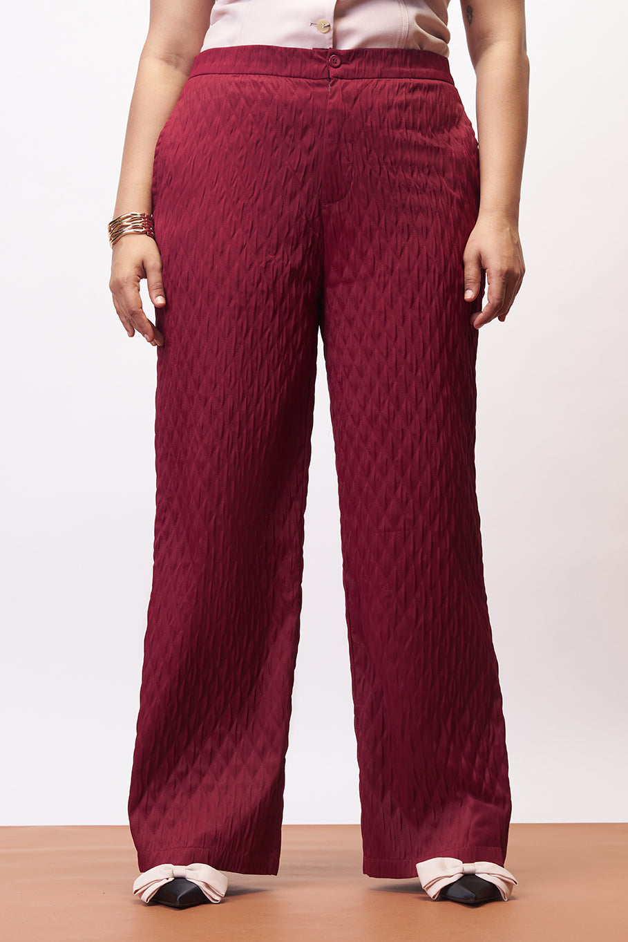 Rosy Glow Curve Textured Korean Pants