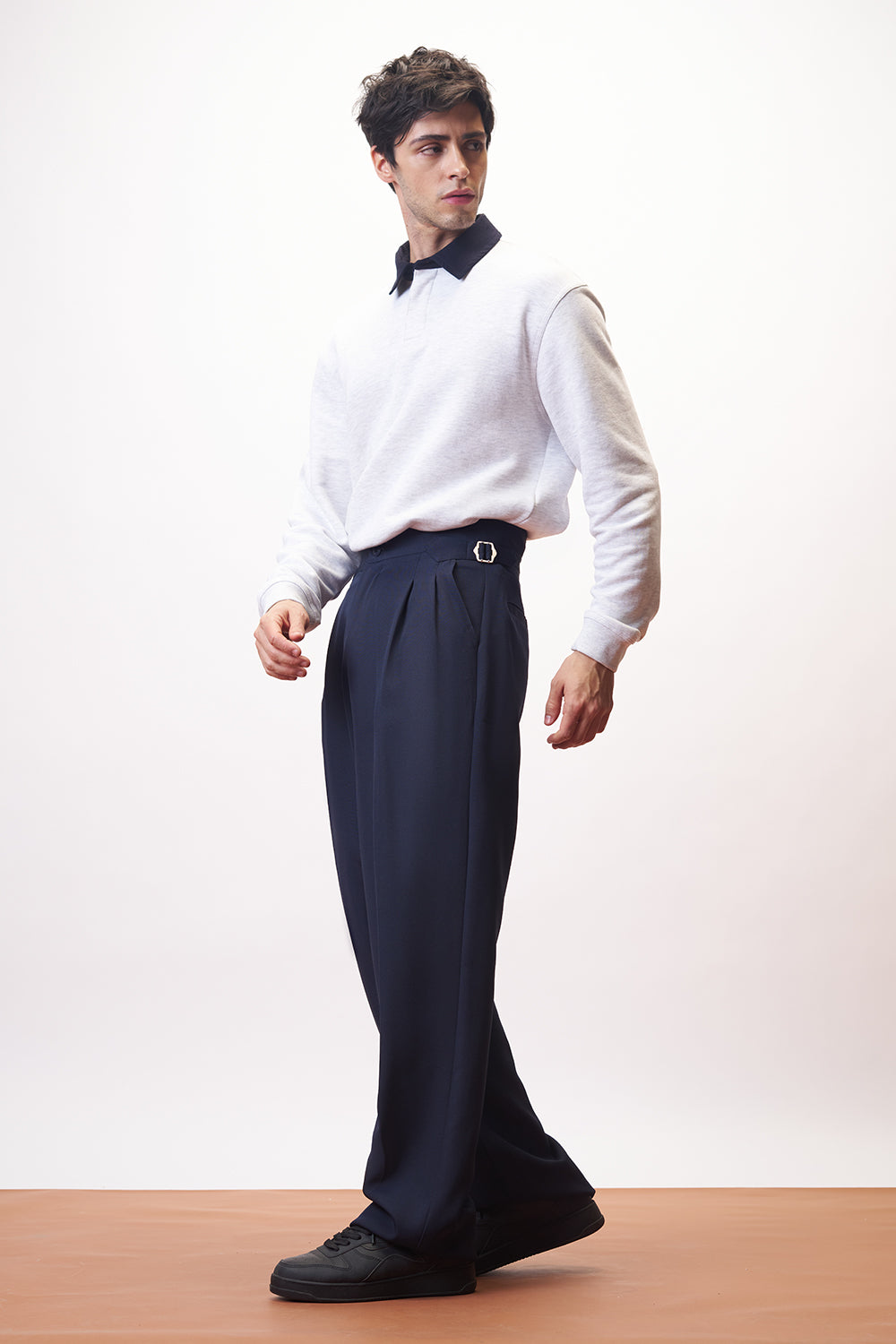 Sharp Navy Side Detail Men's Korean Pants