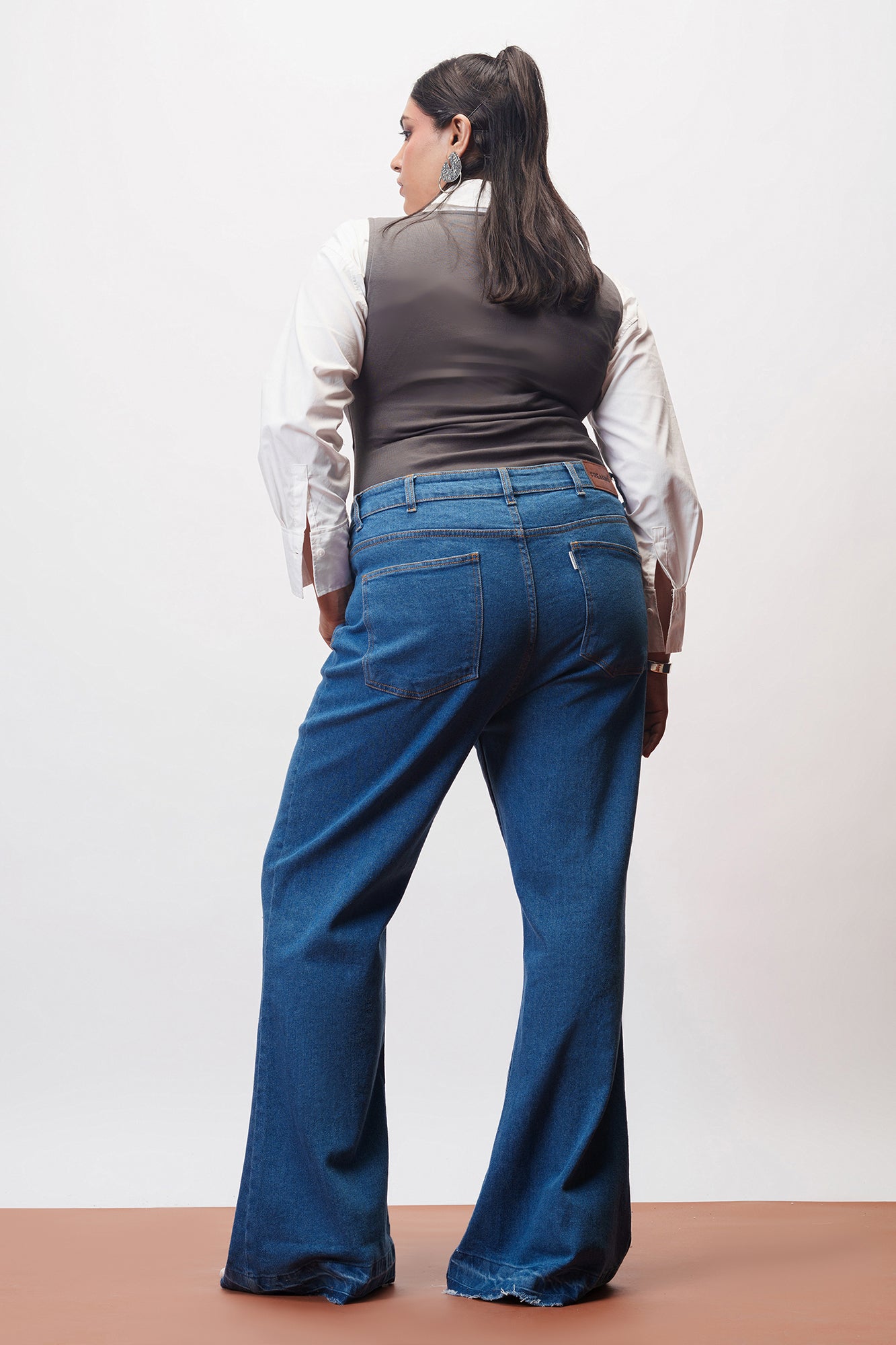 Electric Blue Distressed Curve Bootcut Jeans