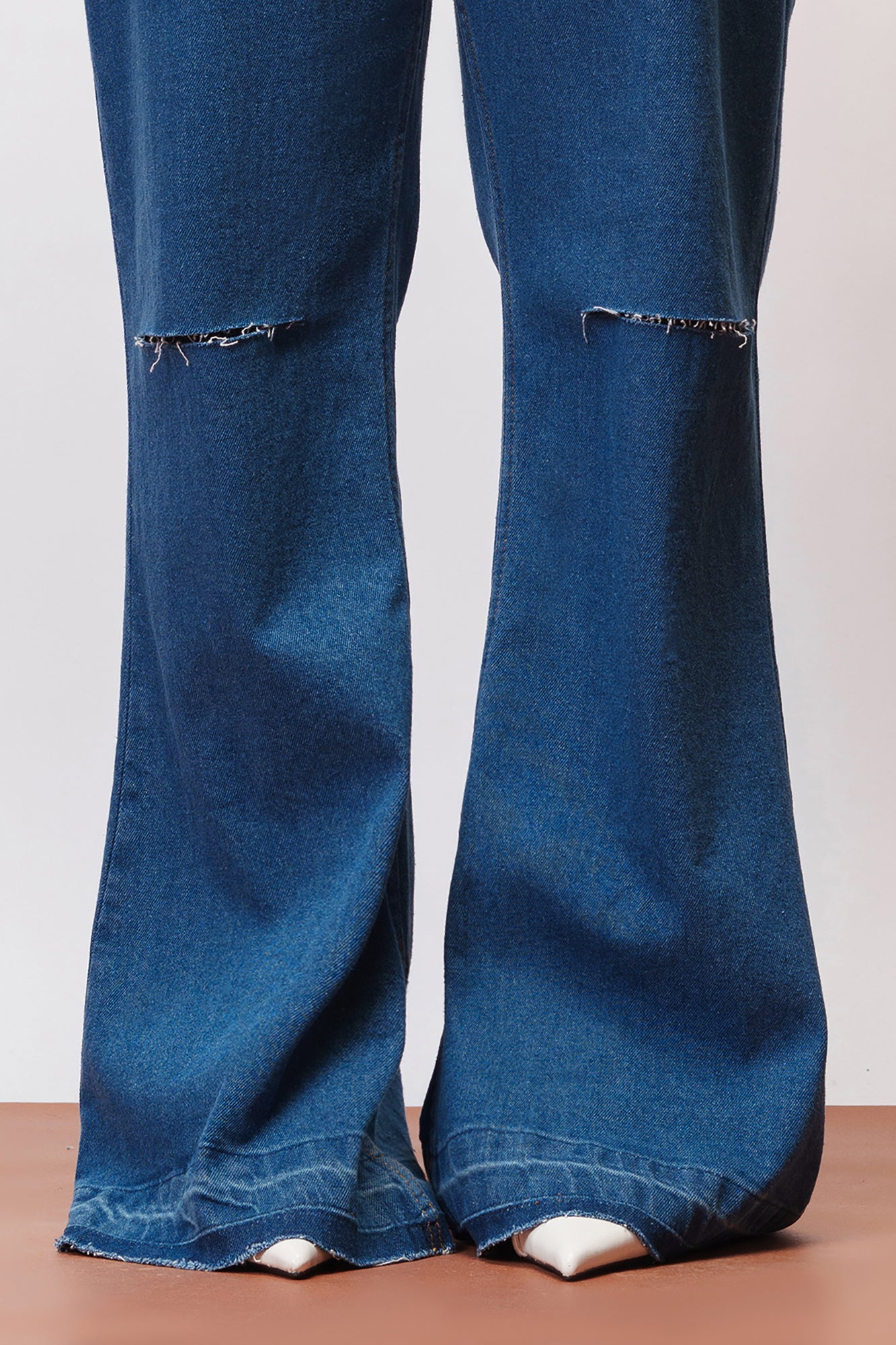 Electric Blue Distressed Curve Bootcut Jeans