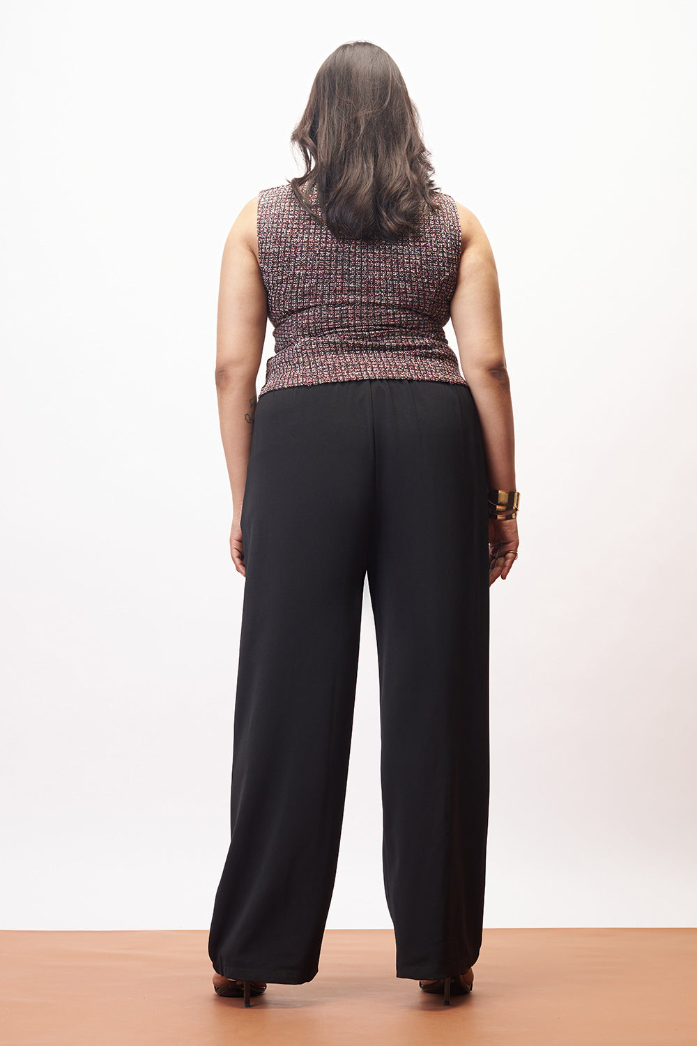 Pure Black Curve Pleated Korean Pants