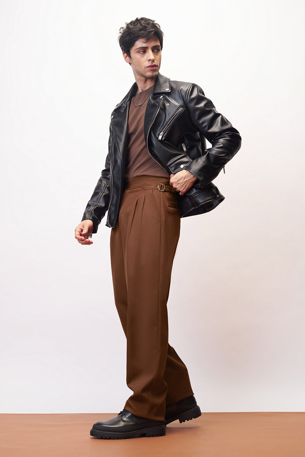 Nutmeg Brown Side Detail Men's Korean Pants