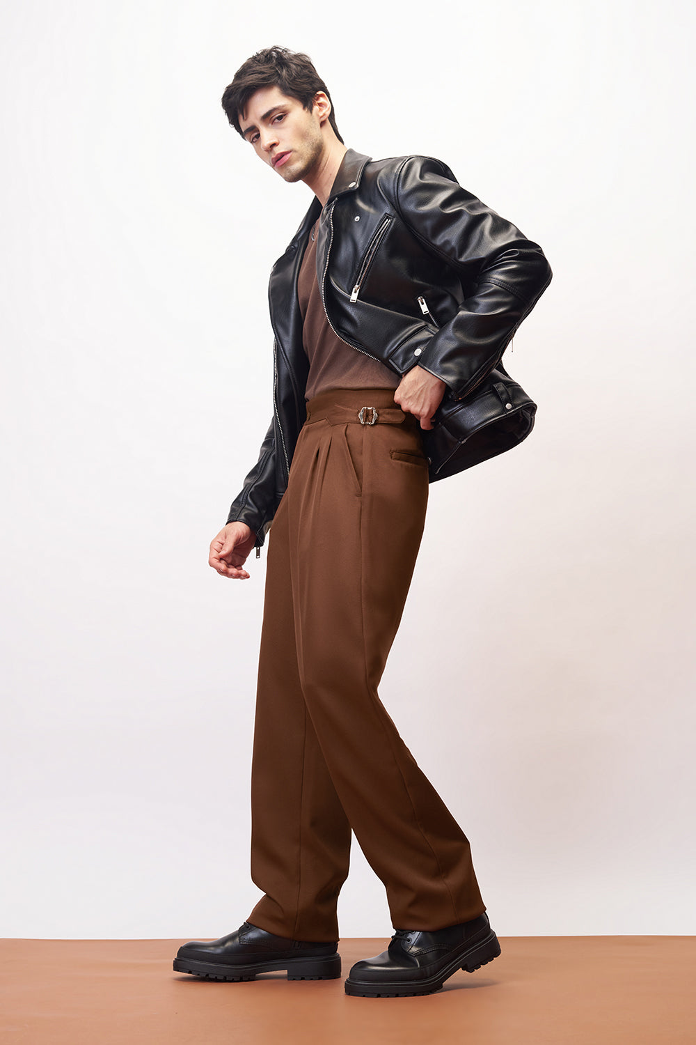Nutmeg Brown Side Detail Men's Korean Pants