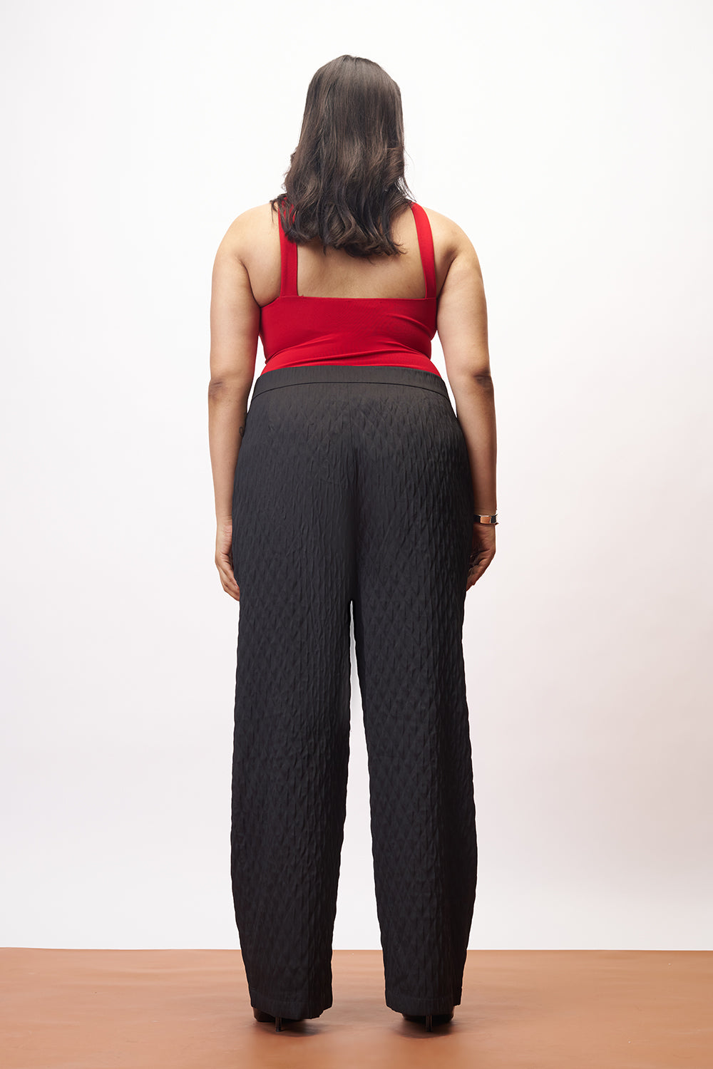 Raven Black Curve Textured Korean Pants