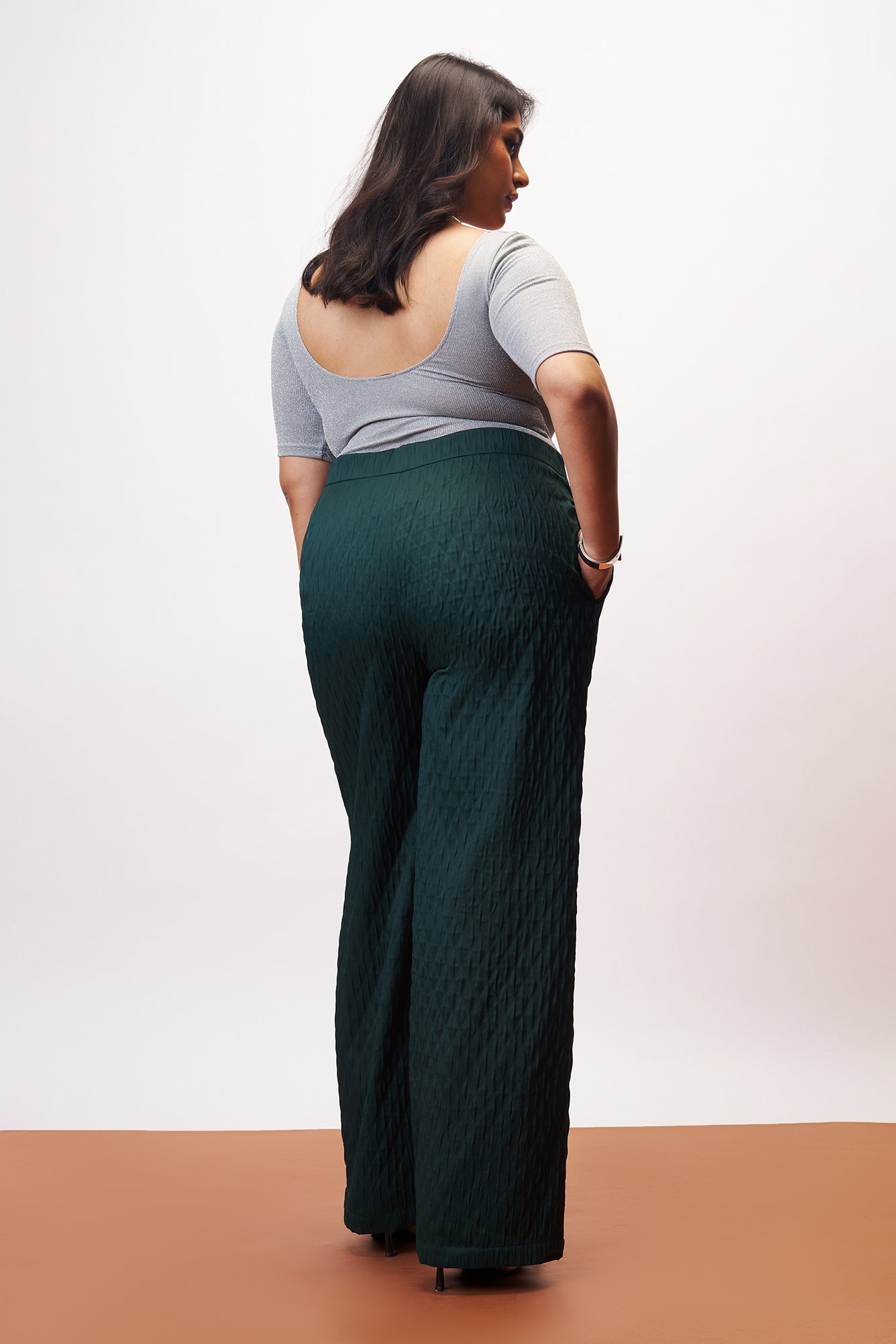 Emerald Curve Textured Korean Pants