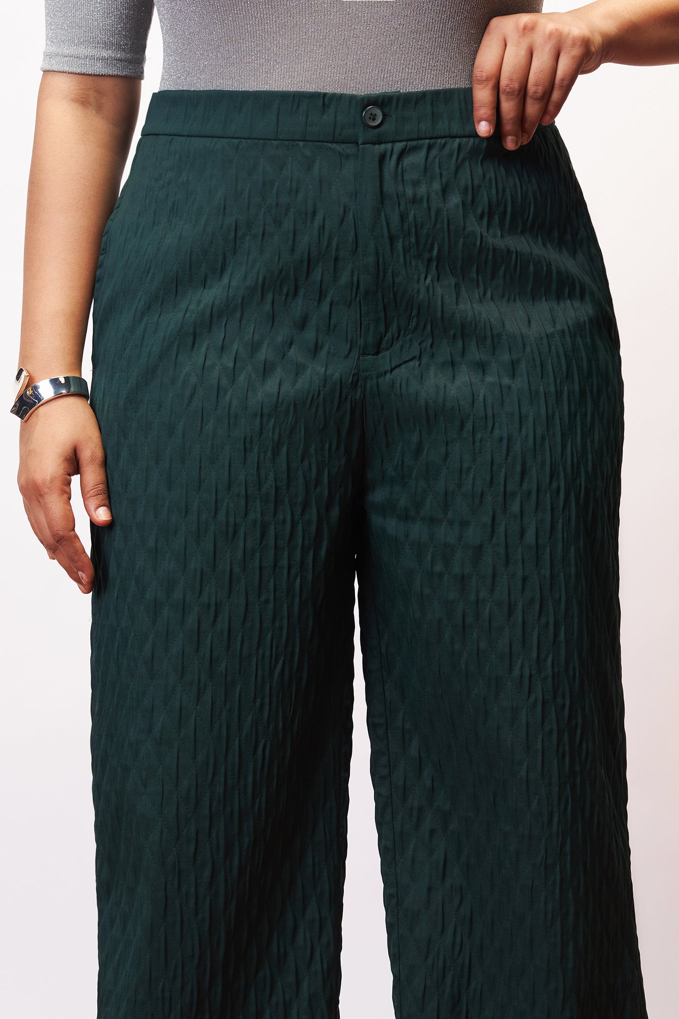 Emerald Curve Textured Korean Pants