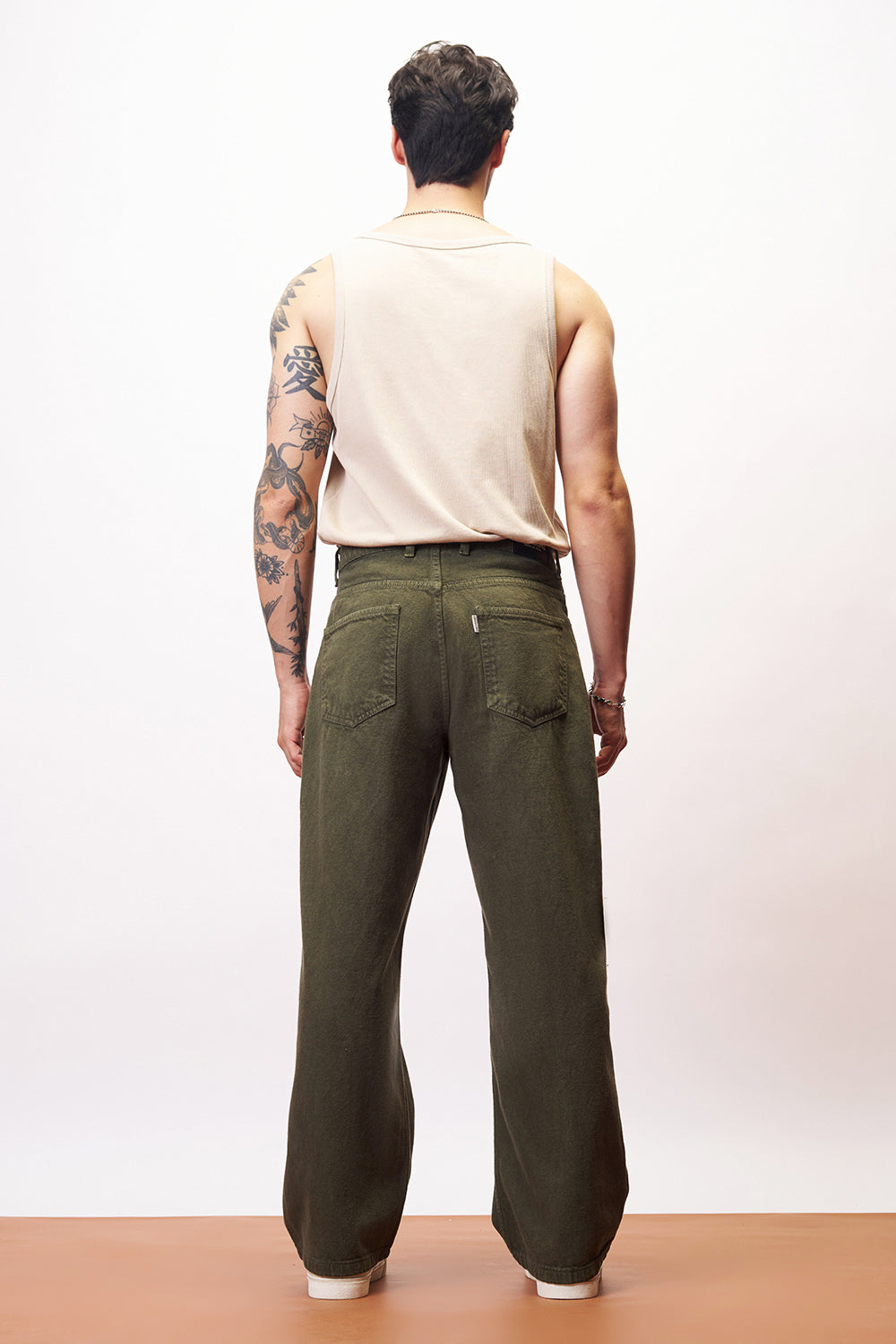 Dark Olive Distressed Men's Wide Jeans