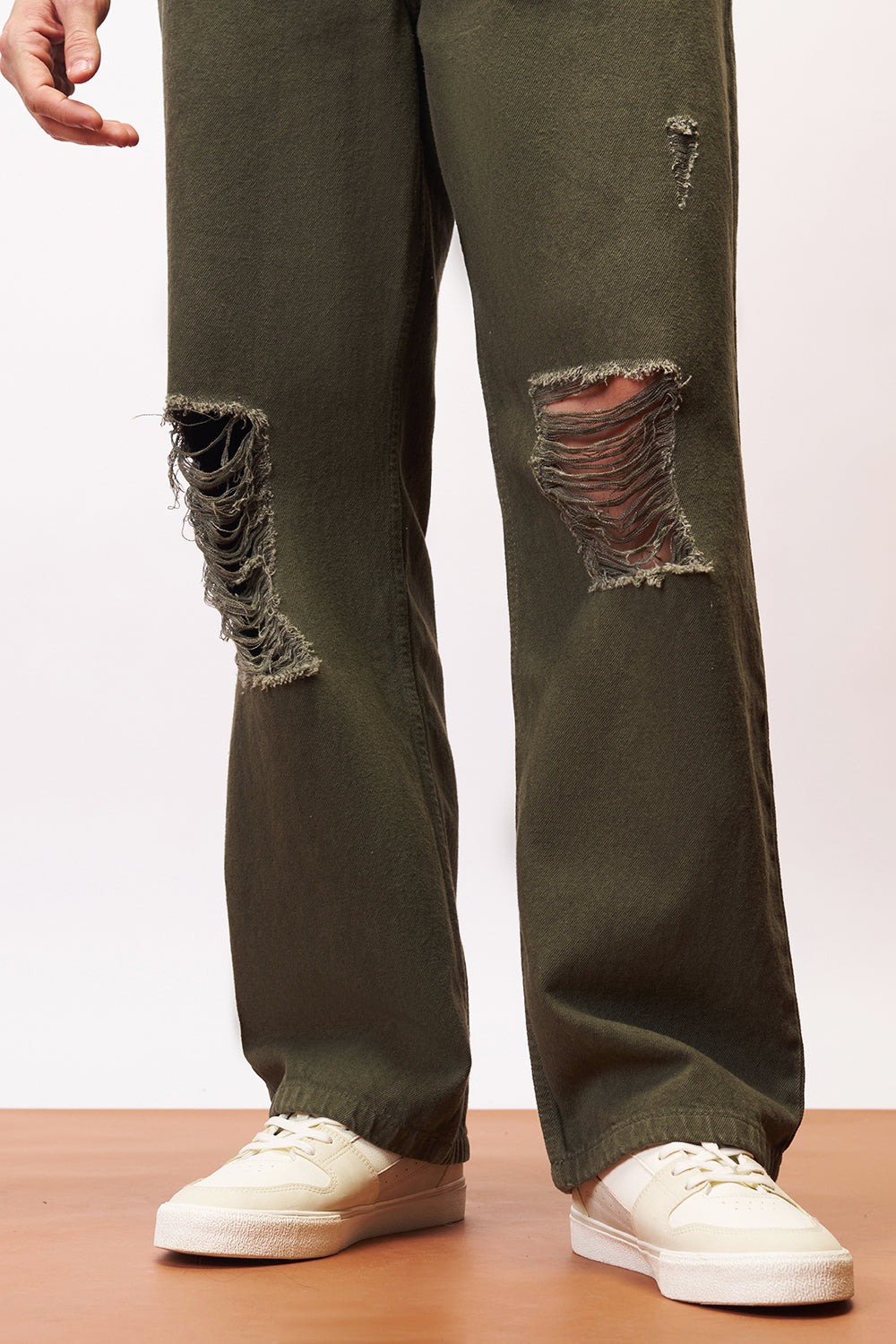 Dark Olive Distressed Men's Wide Jeans