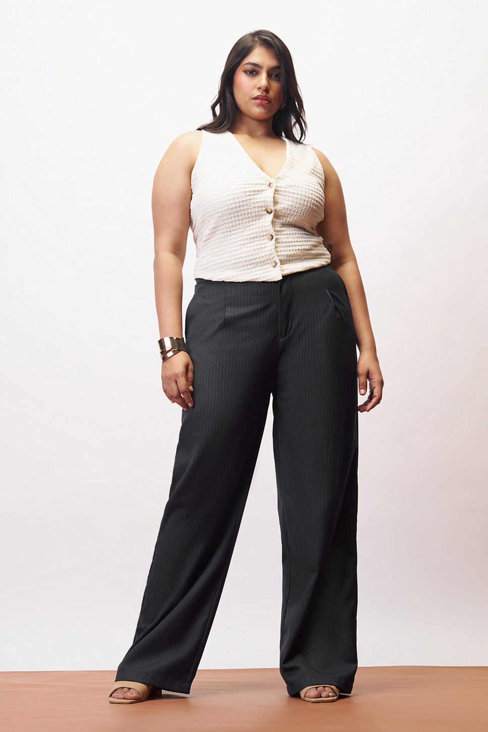 Curve Iconic Black Straight Pinstripe Pants