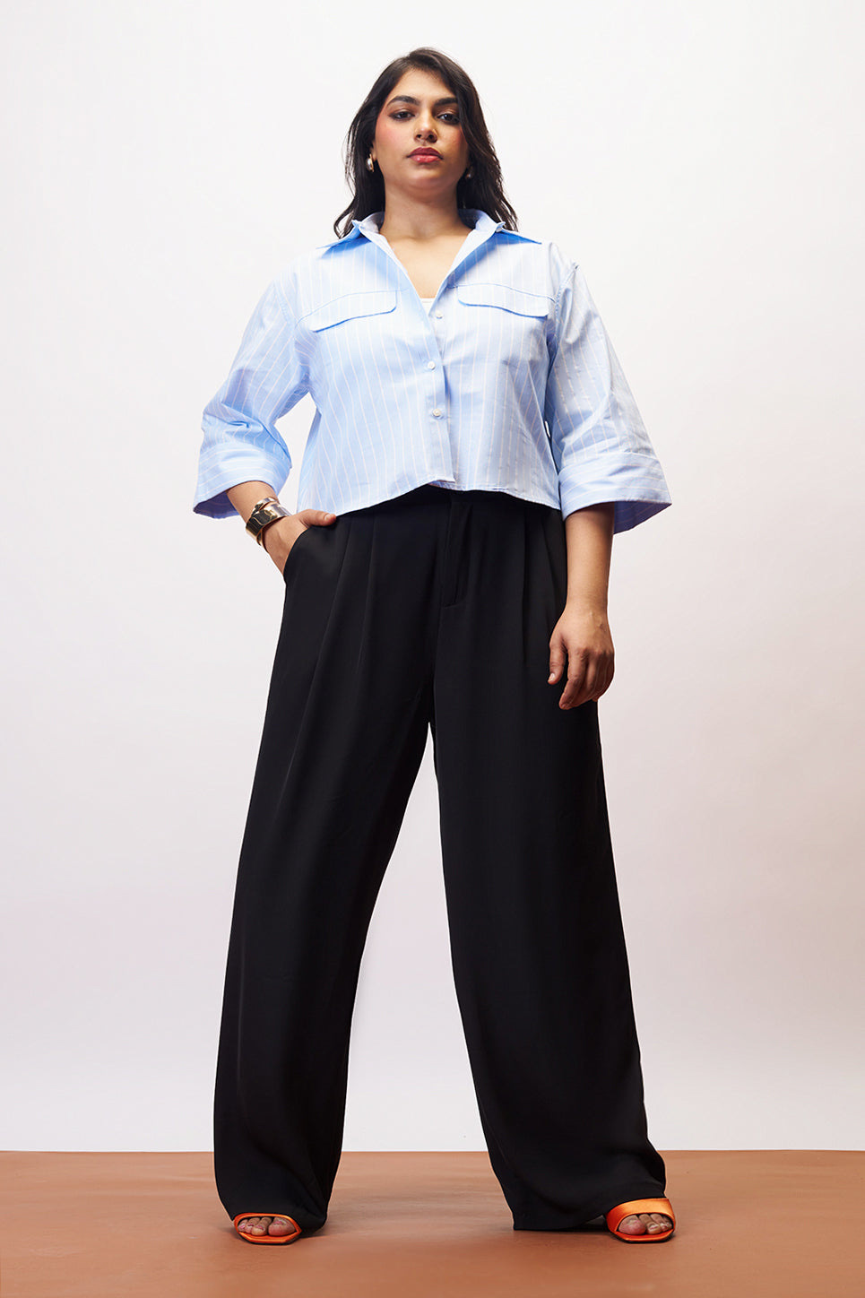 Endless Black Curve Double Button Korean Pants