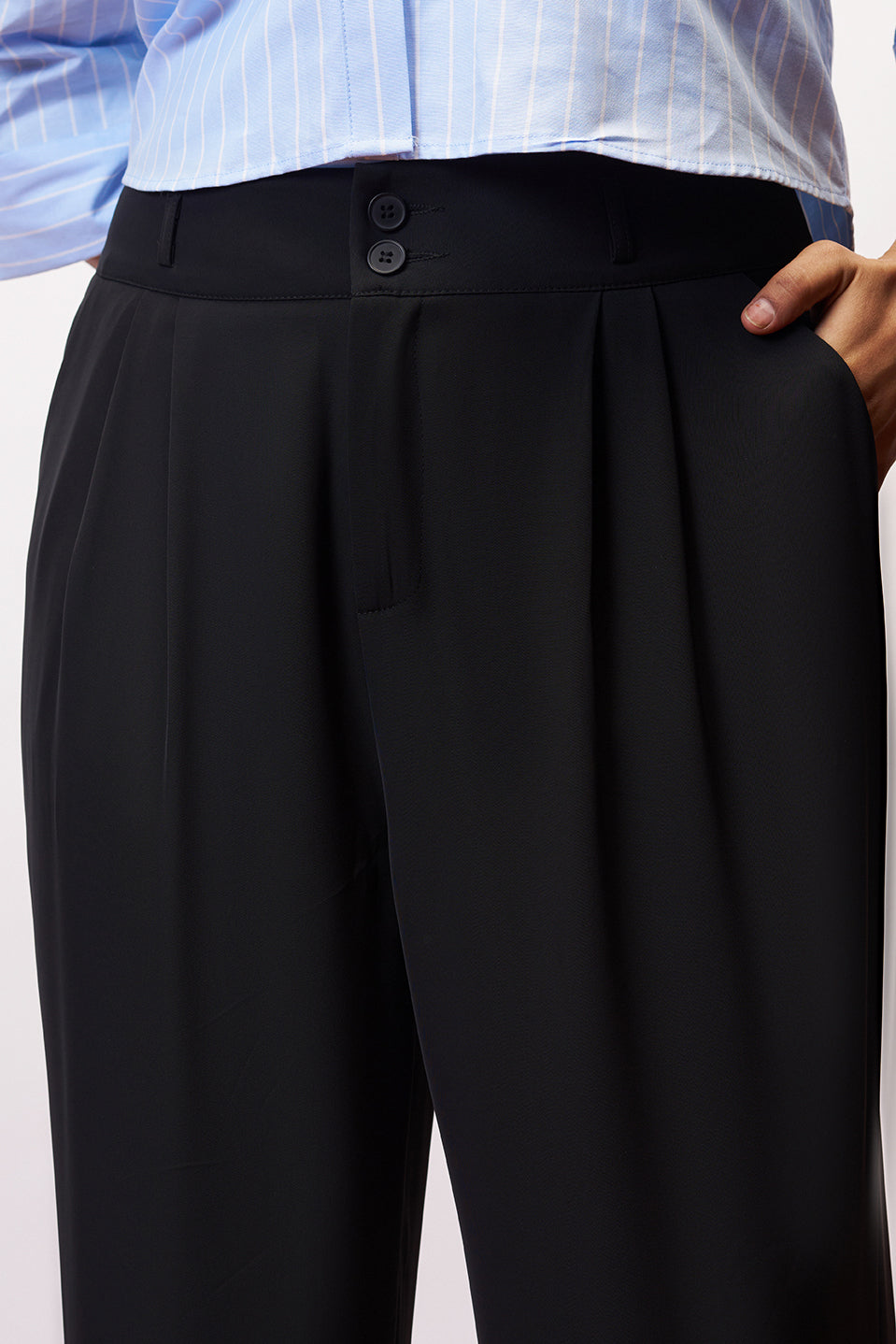 Endless Black Curve Double Button Korean Pants