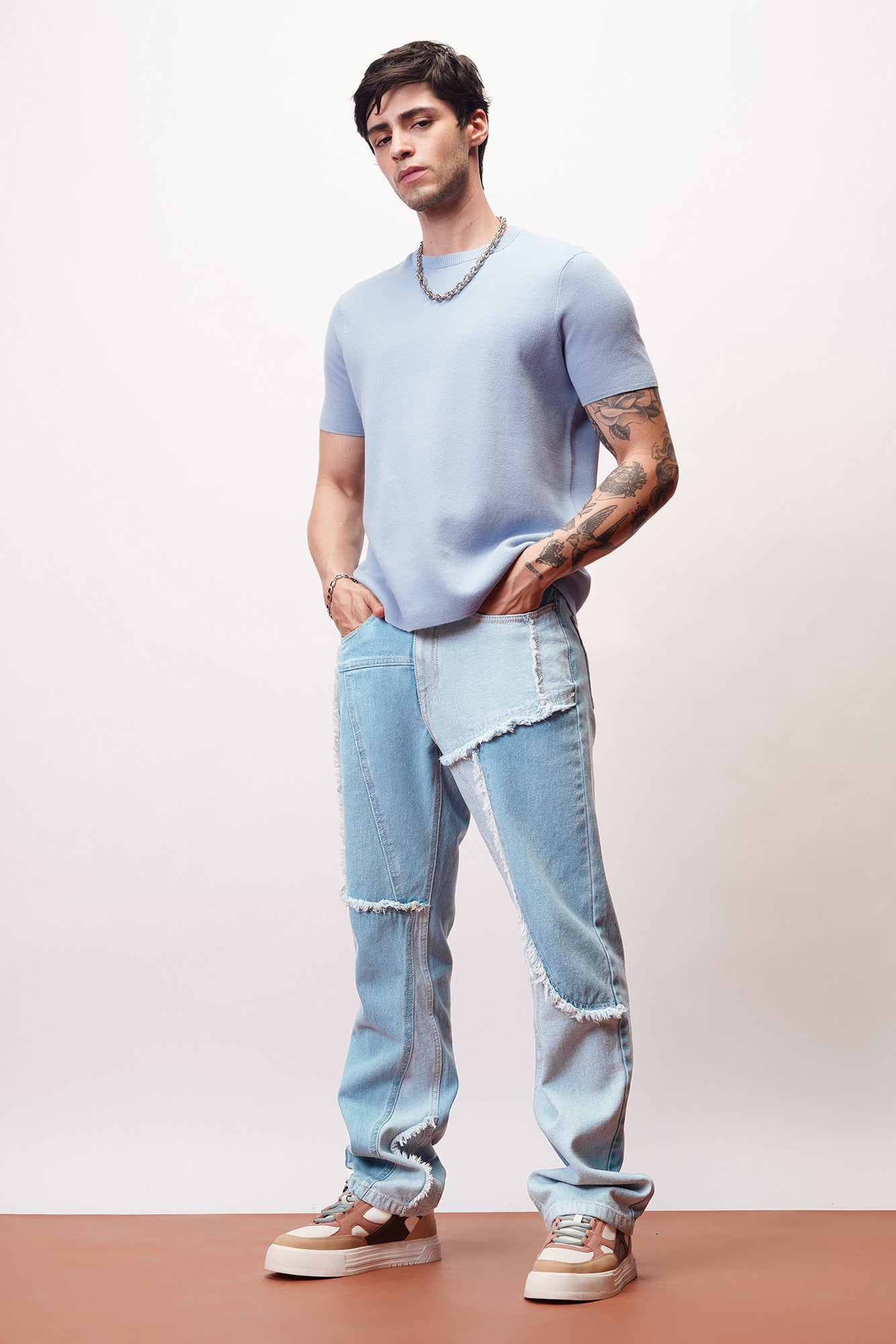 Color Block Men's Straight Jeans