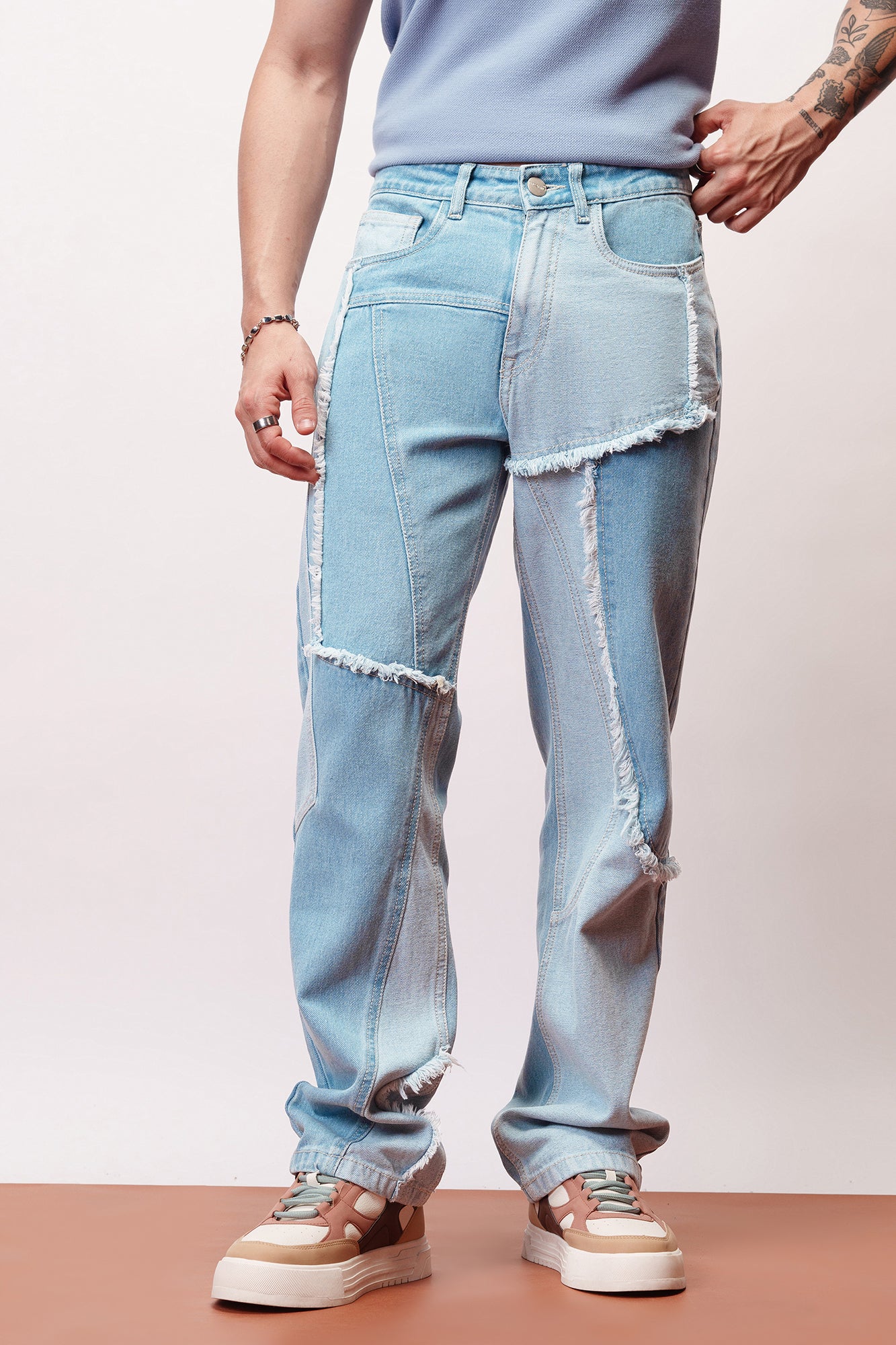 Color Block Men's Straight Jeans