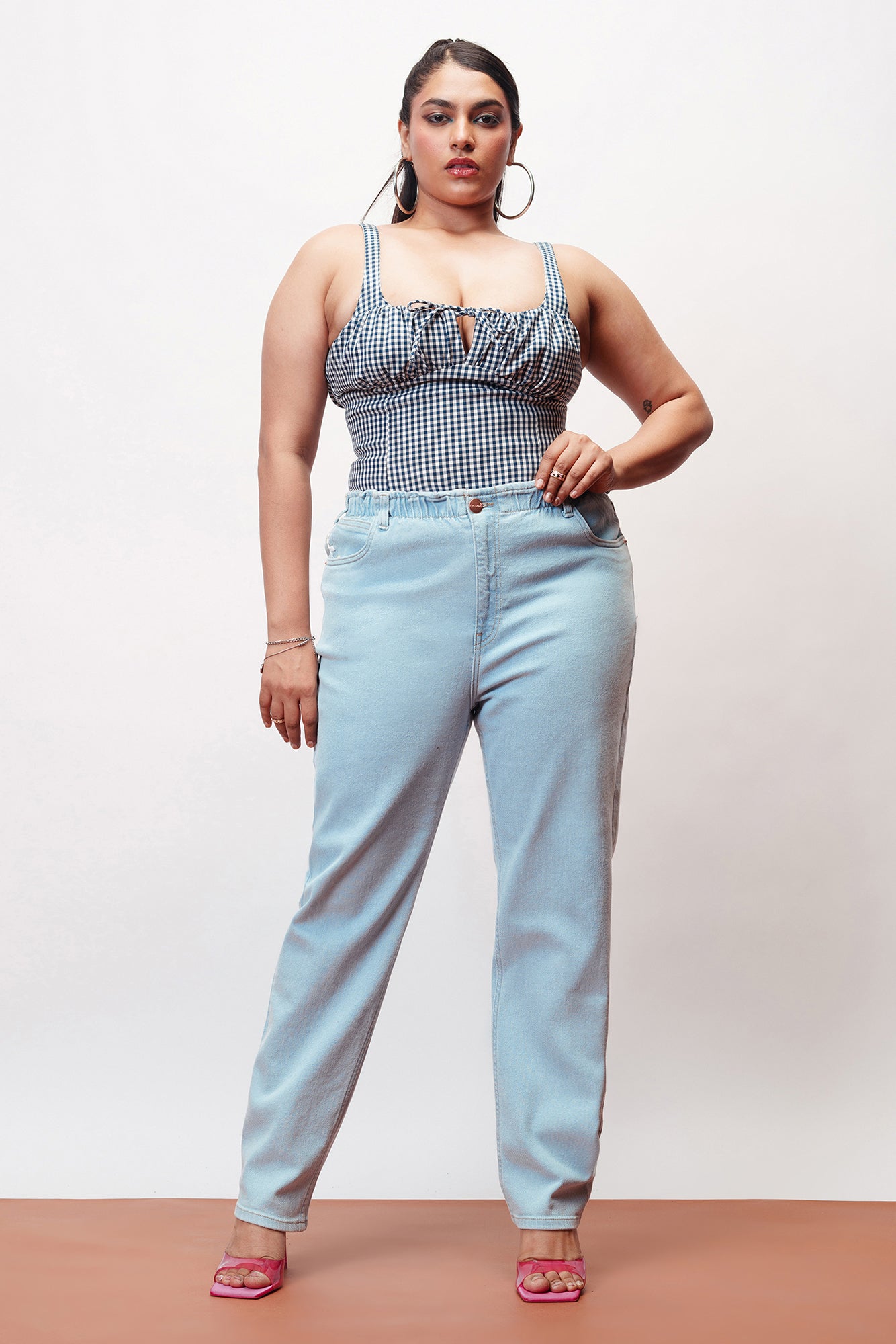 Chill Blue Elasticated Curve Mom Jeans