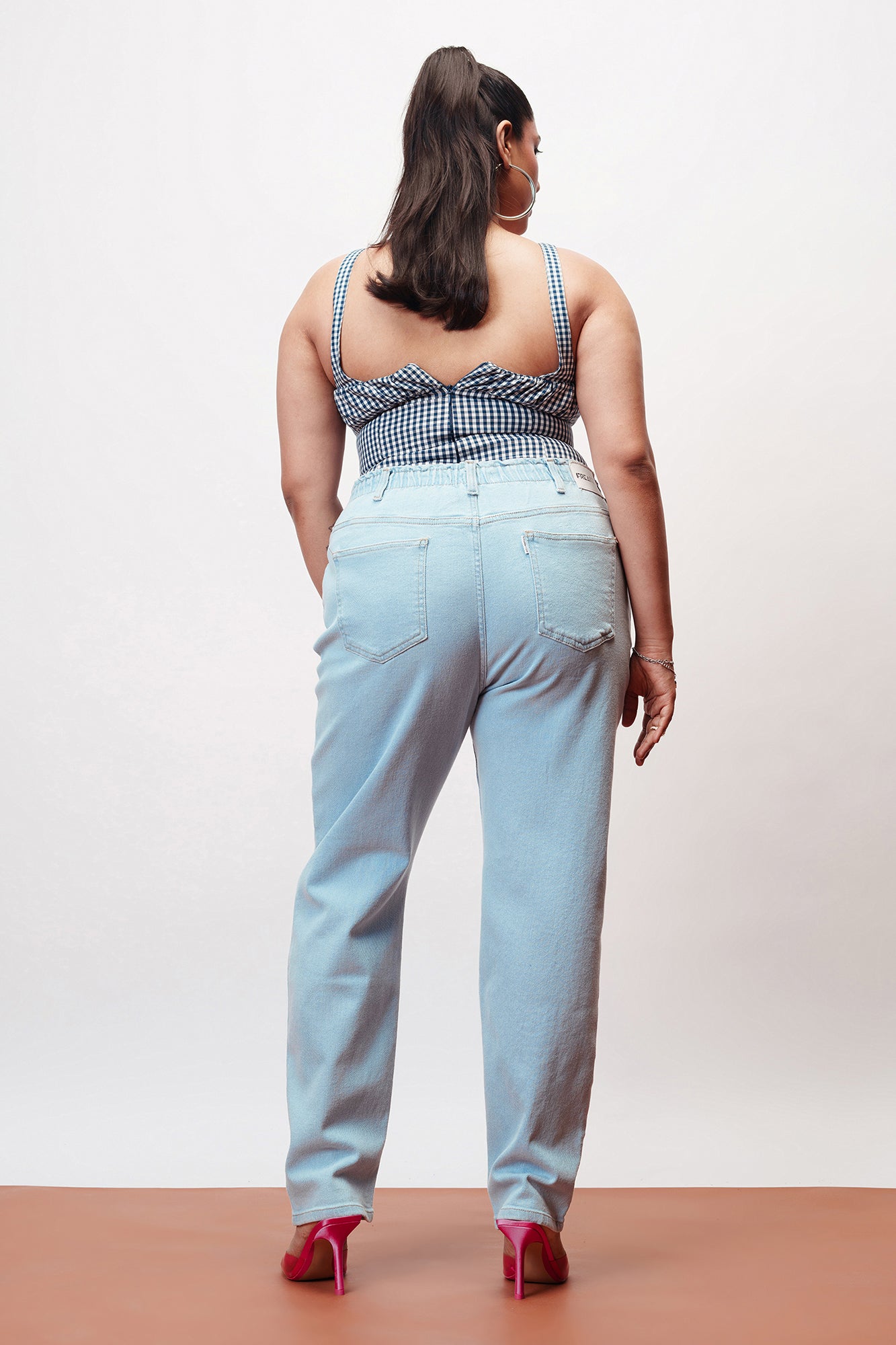 Chill Blue Elasticated Curve Mom Jeans