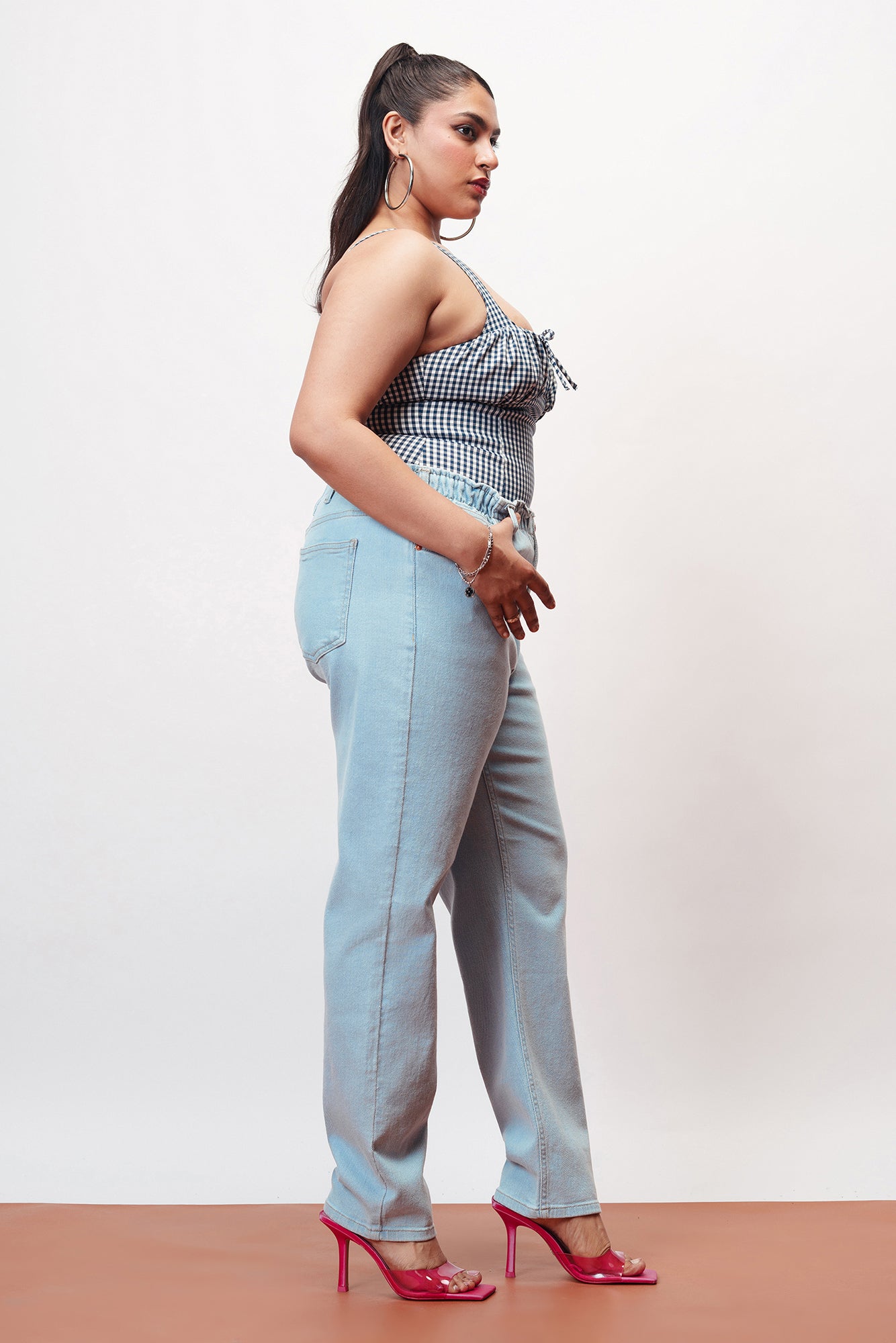 Chill Blue Elasticated Curve Mom Jeans