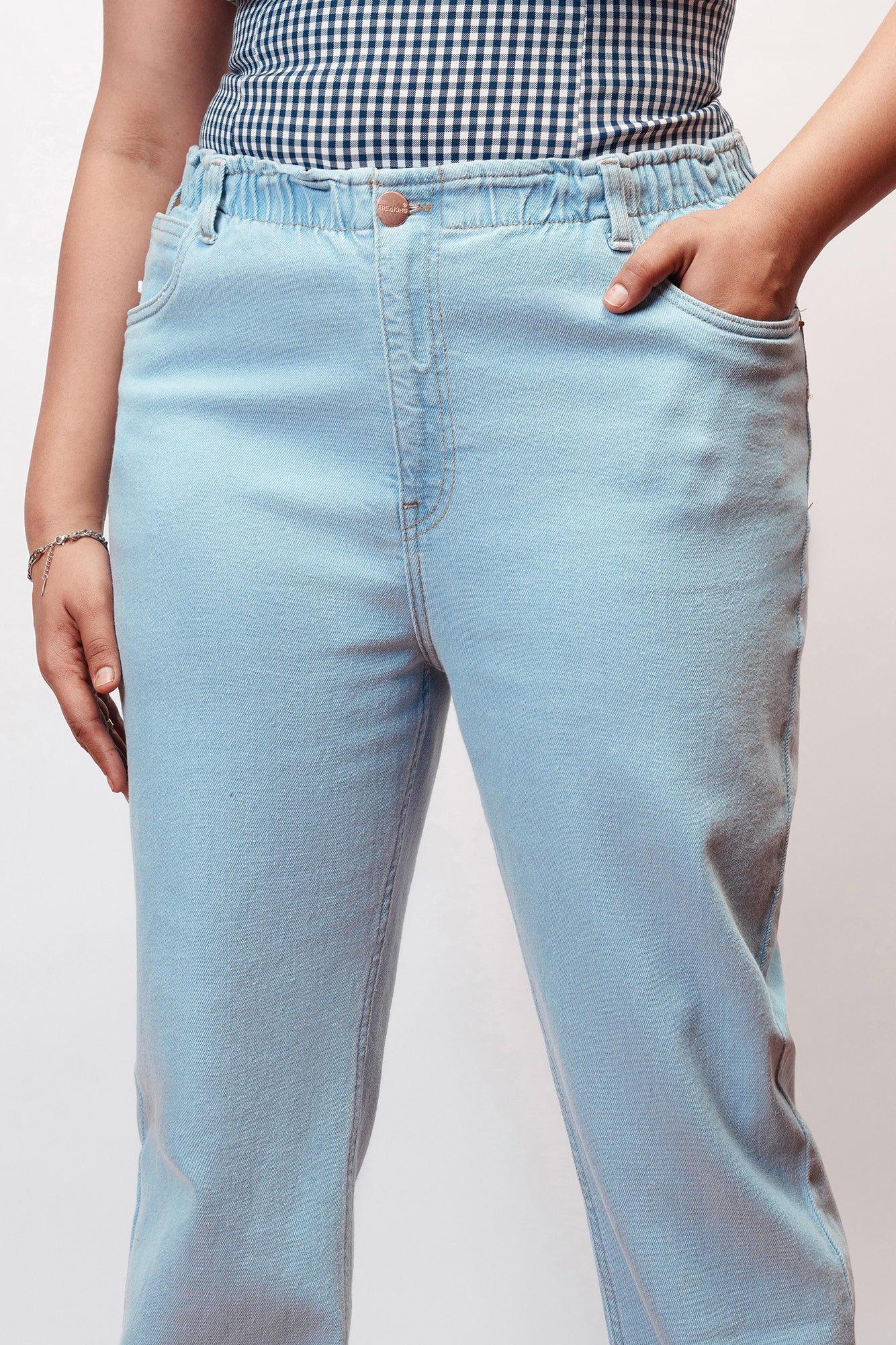 Chill Blue Elasticated Curve Mom Jeans