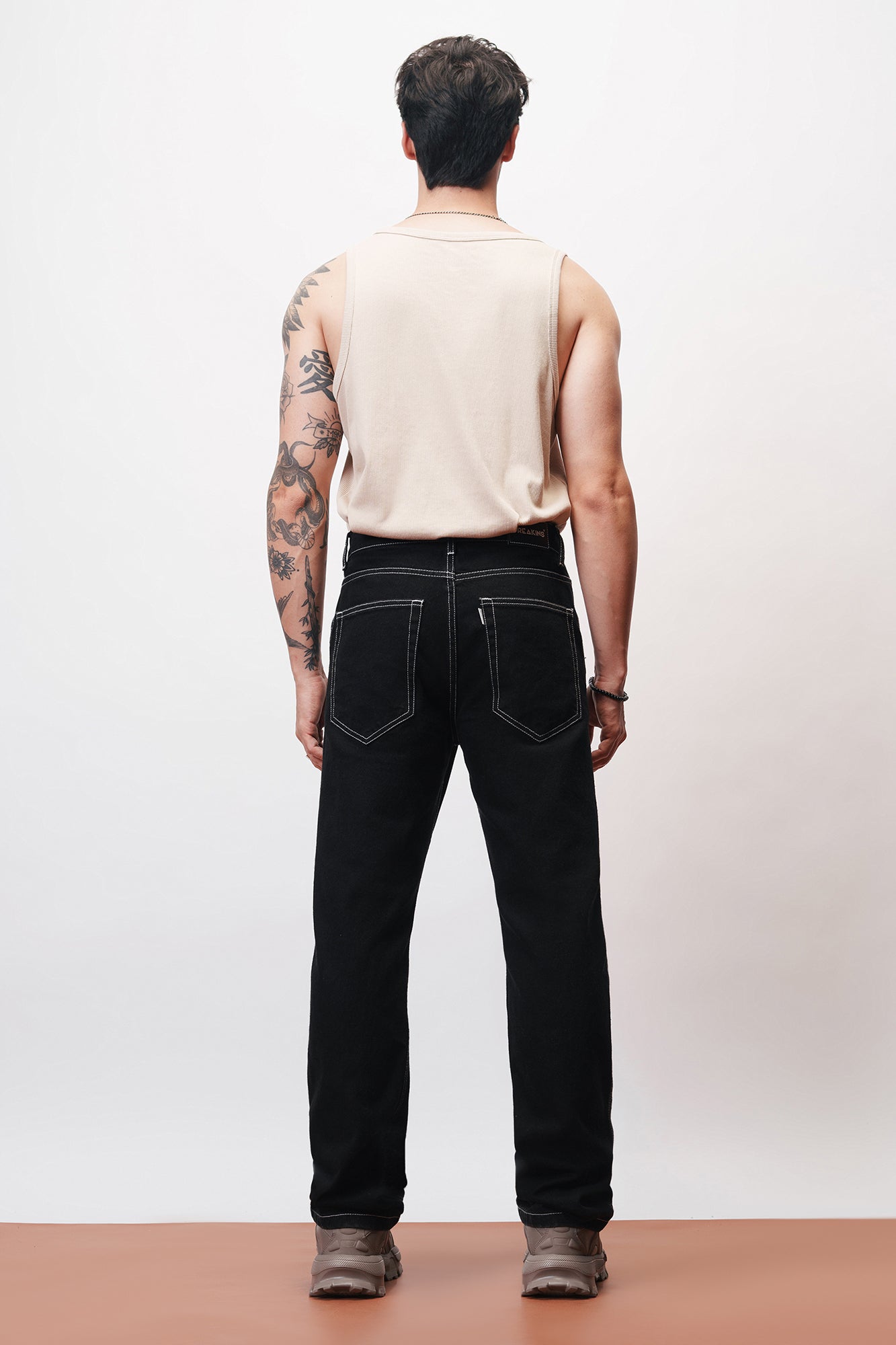 Noir Contrast Stitch Mens Straight Jeans