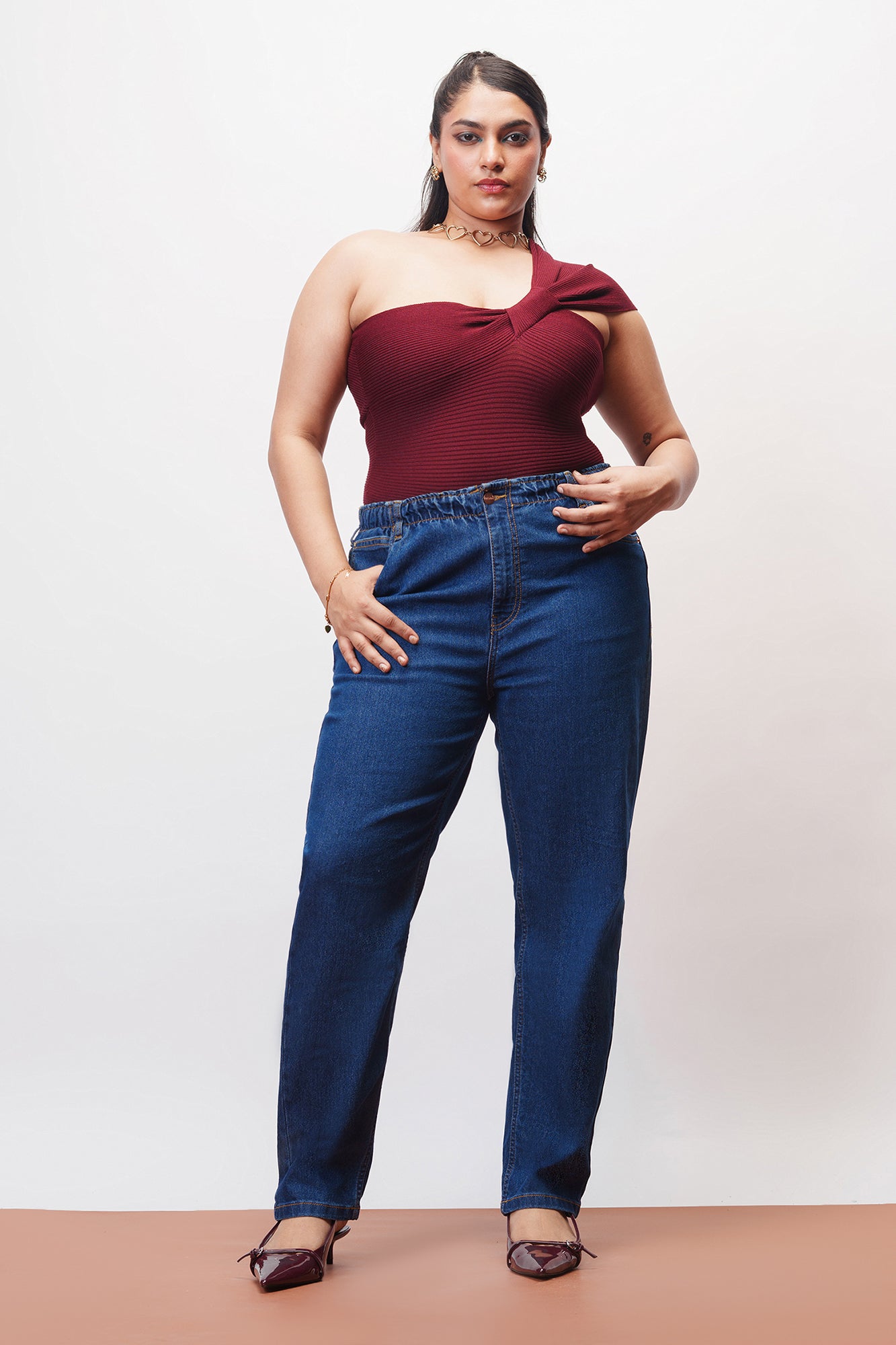 Curve Casual Blue Elasticated Mom Jeans