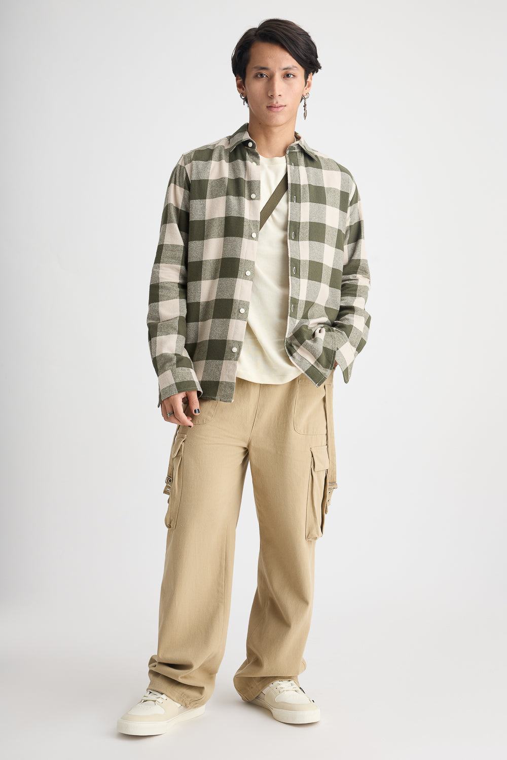 MEN'S BEIGE CHECKERED COLLAR SHIRT