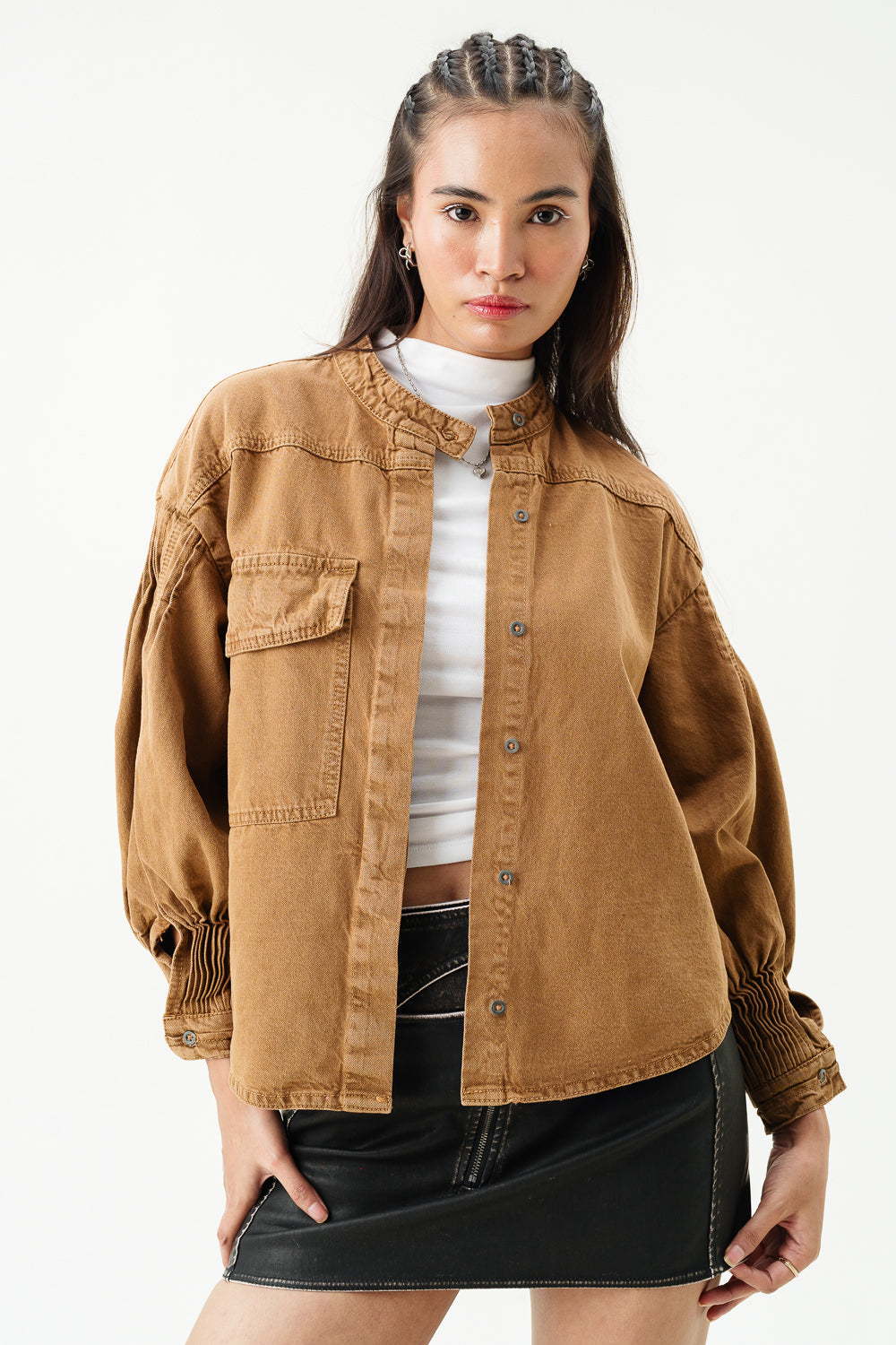 Ochre Brown Stylized Biker Jacket