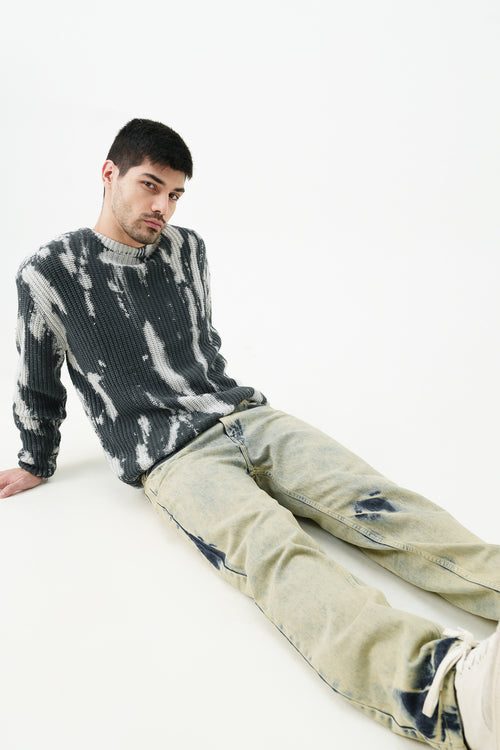 Men Blue Knee Slit Relax Fit Jeans