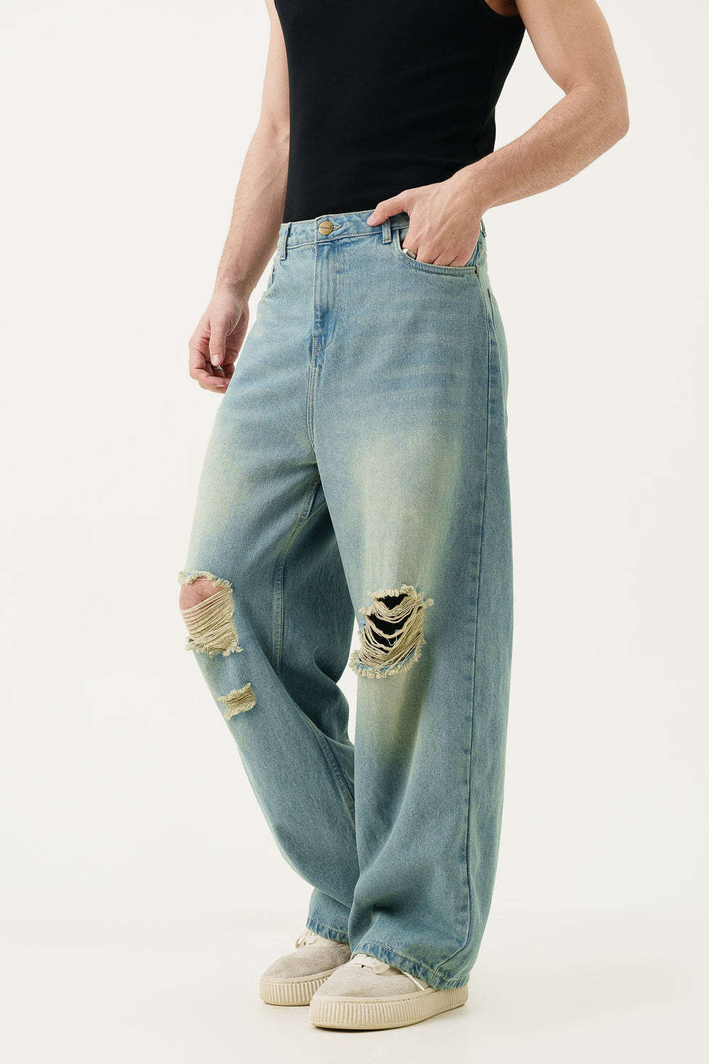 Retro Ripped Men's Wide Leg Jeans