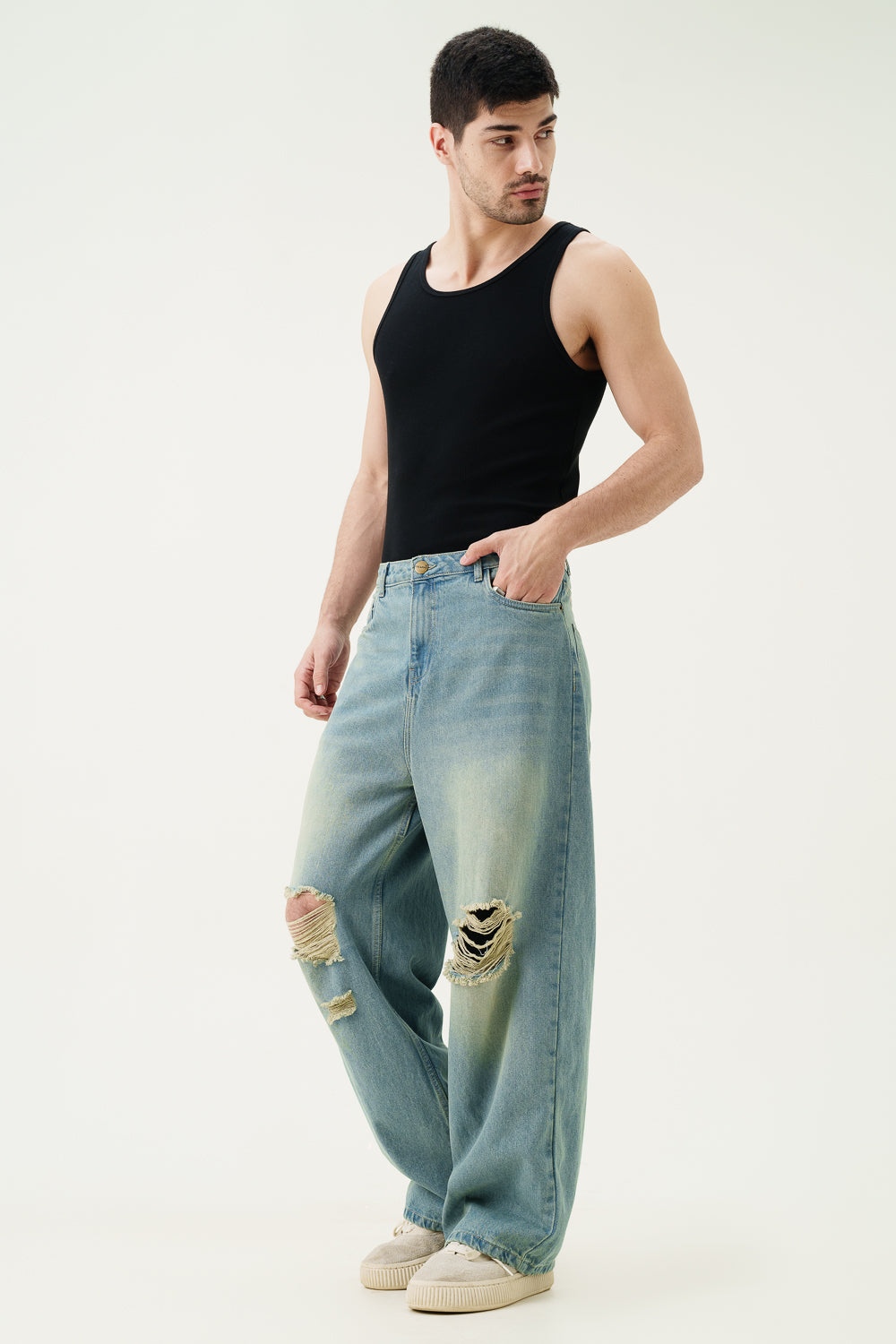 Retro Ripped Men's Wide Leg Jeans