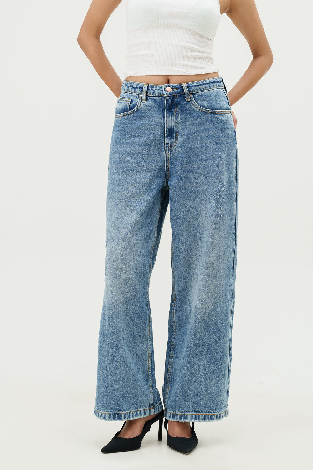 Quill Blue Wide Cropped Jeans