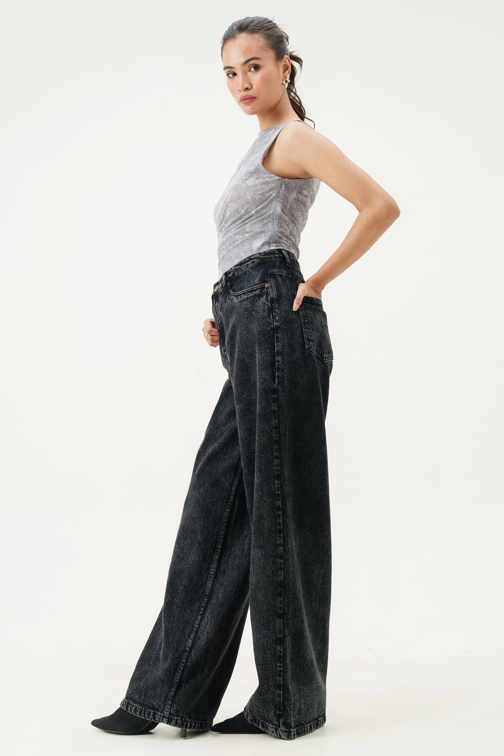 Black Asteroid Super Wide Flare Jeans