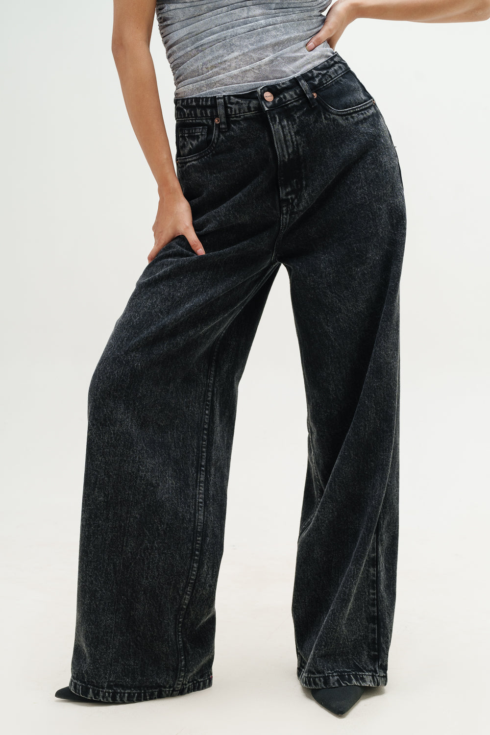 Black Asteroid Super Wide Flare Jeans