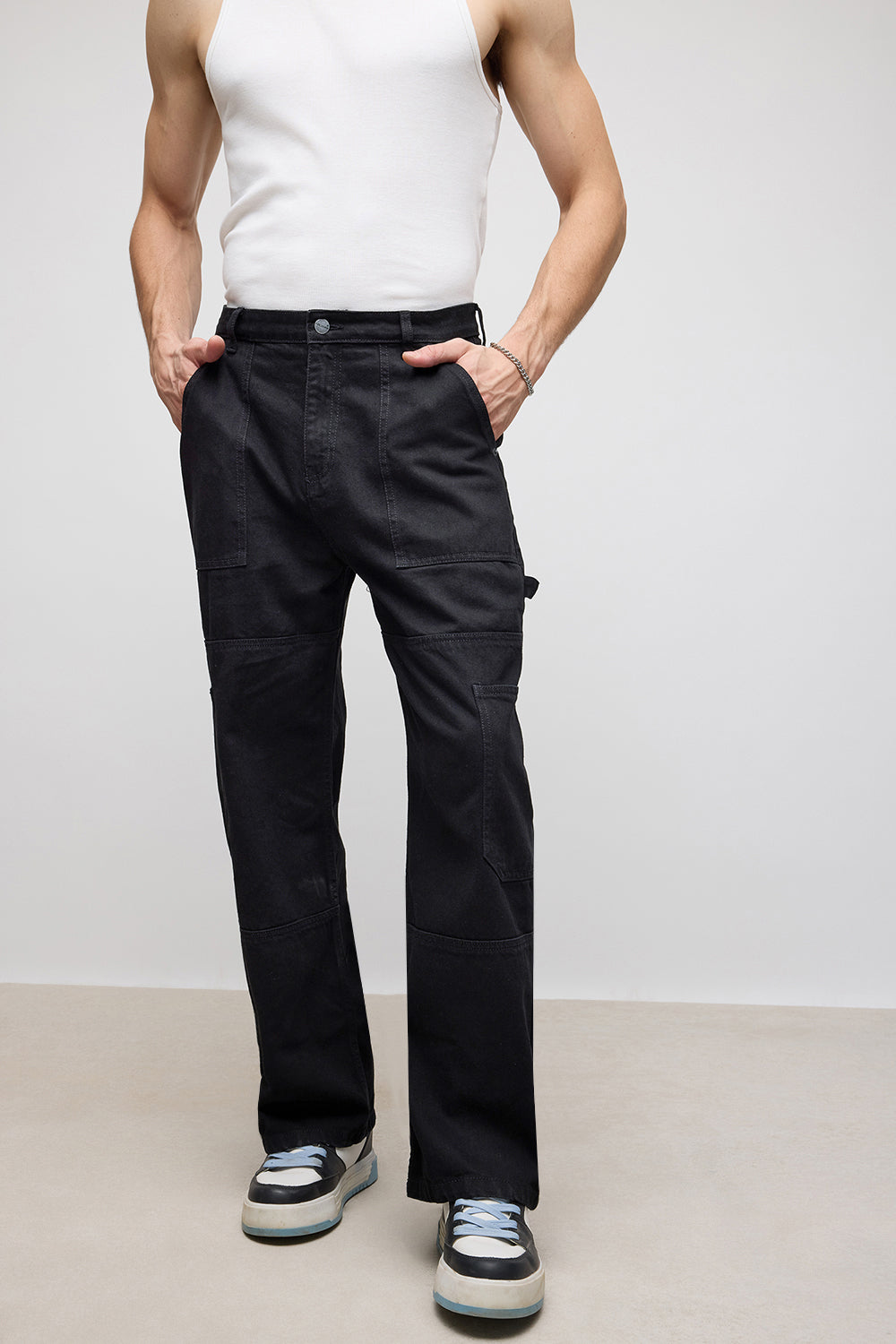 Noir Pocket Men's Cargo Jeans