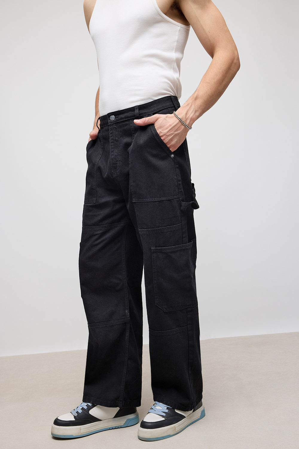 Noir Pocket Men's Cargo Jeans