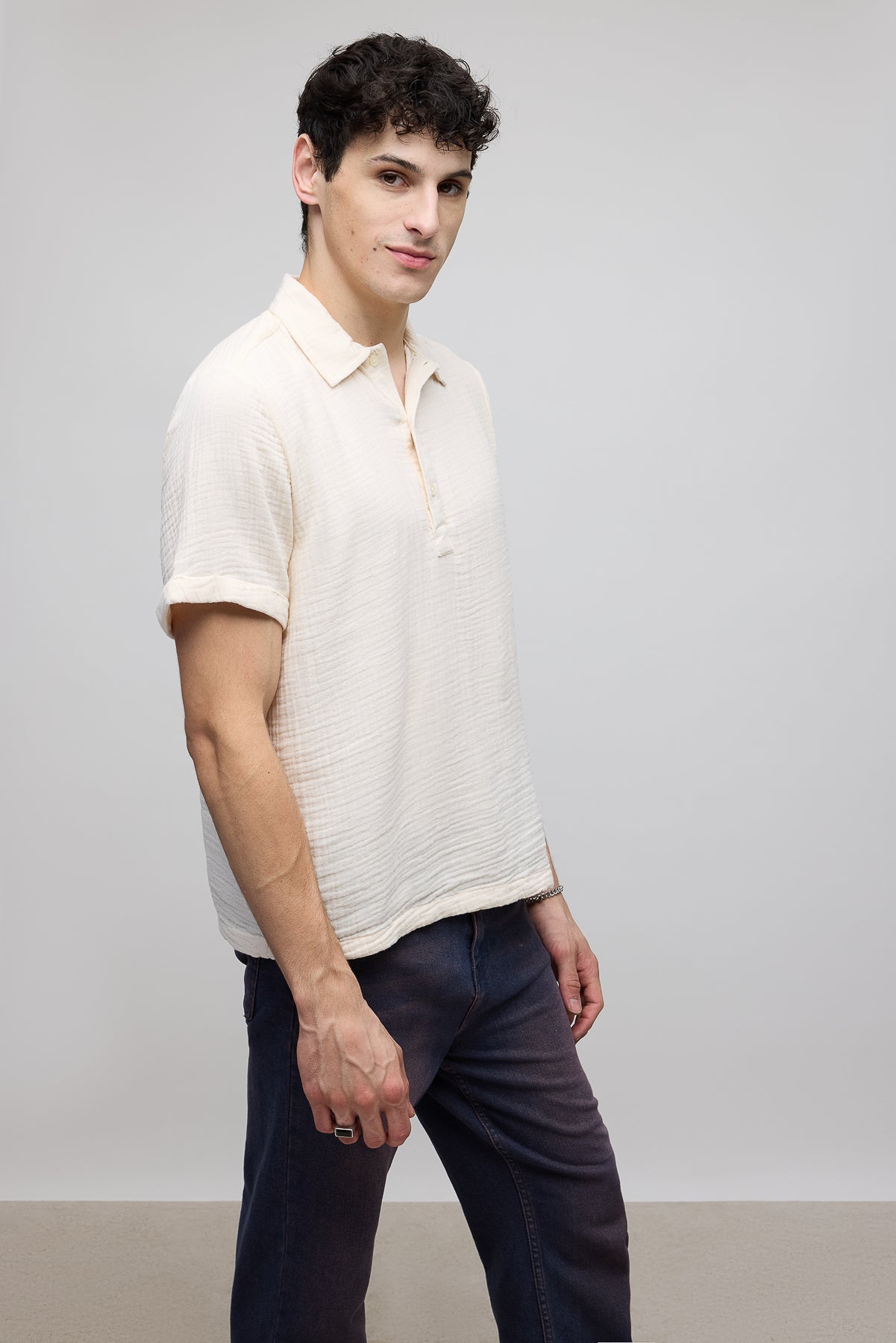 Textured Ecru Men's Polo Shirt