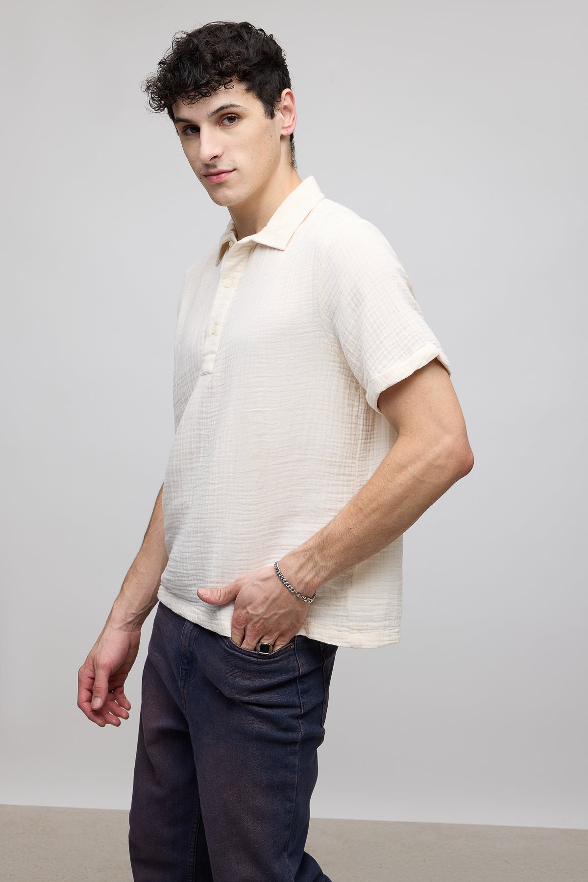 Textured Ecru Men's Polo Shirt