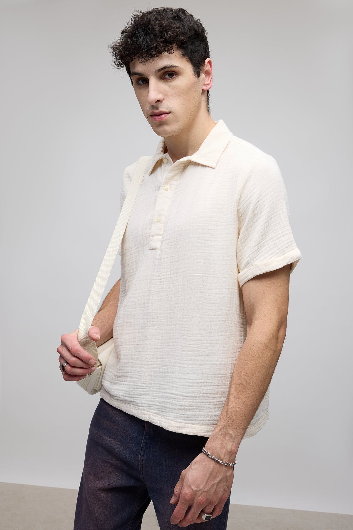 Textured Ecru Men's Polo Shirt