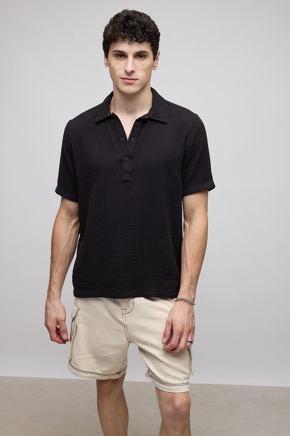 Textured Black Men's Polo Shirt