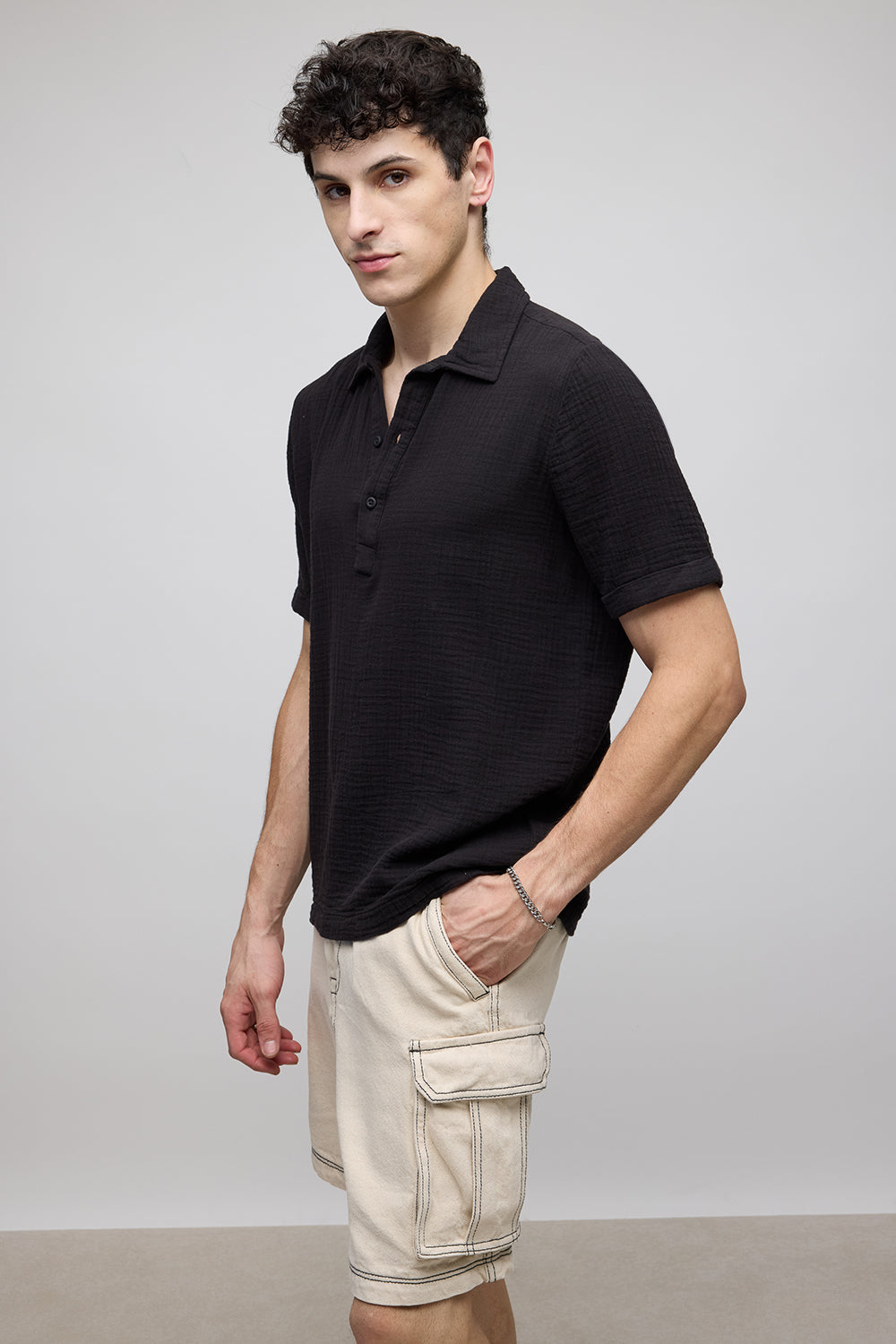 Textured Black Men's Polo Shirt