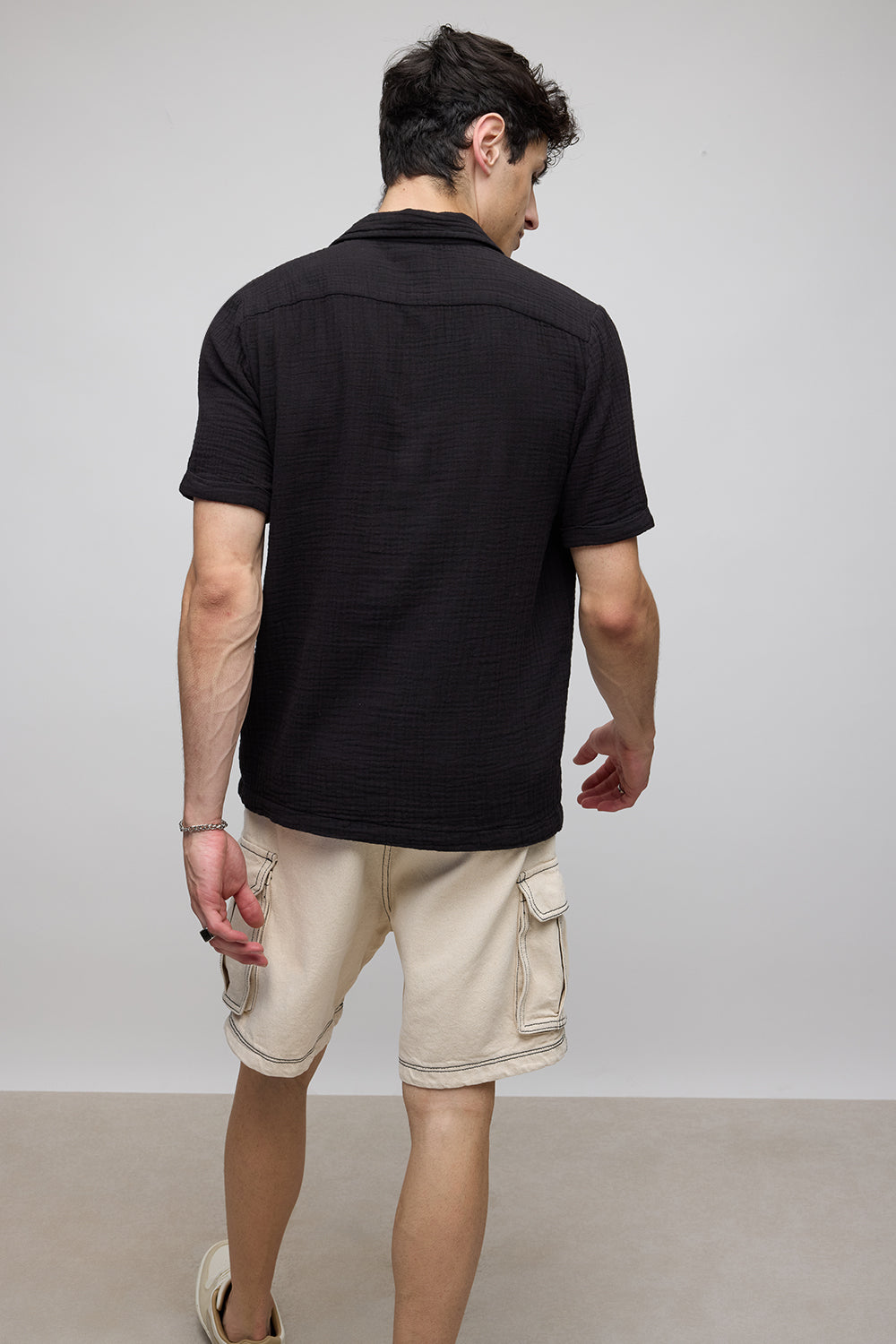 Textured Black Men's Polo Shirt