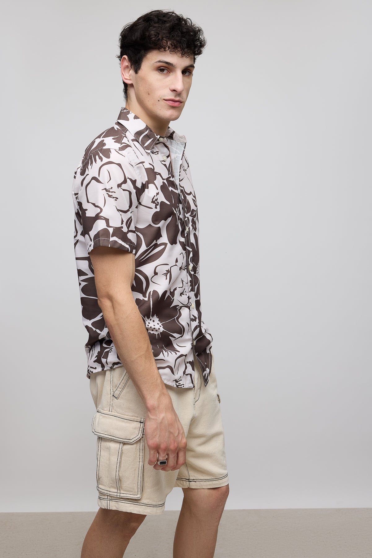 Brown Floral Print Men's Resort Shirt