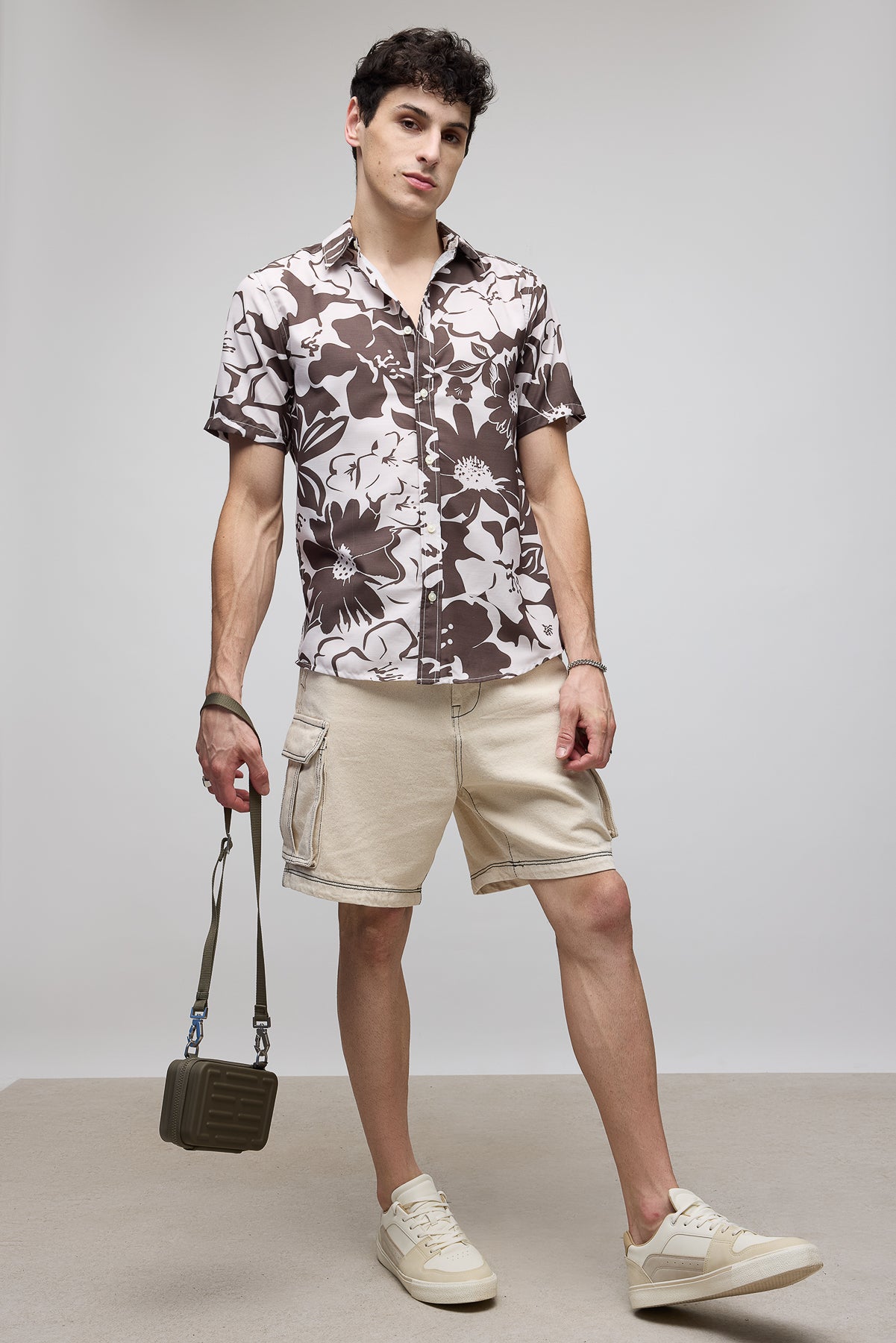 Brown Floral Print Men's Resort Shirt