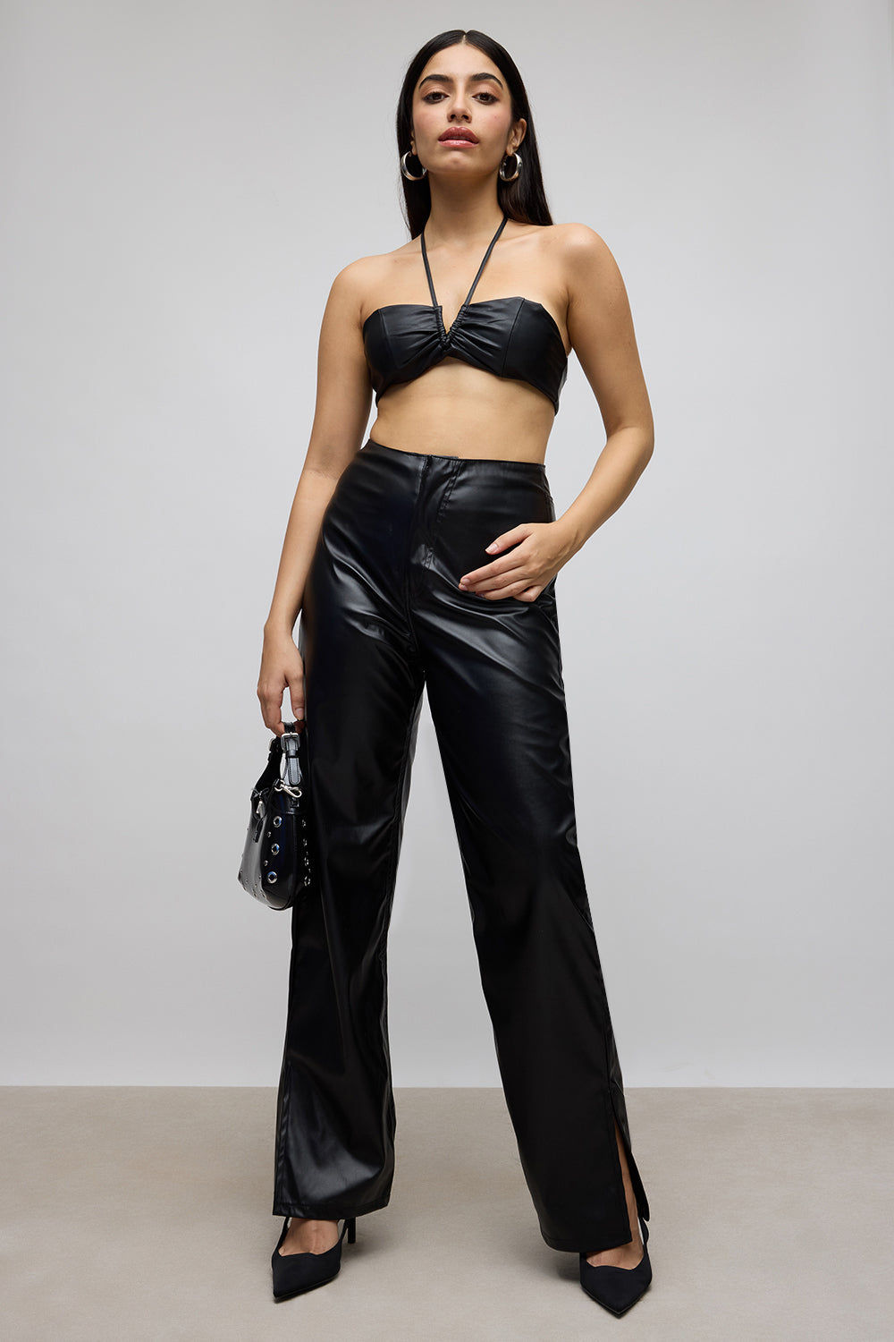 WOMEN'S LEATHER PANTS WITH SLITS
