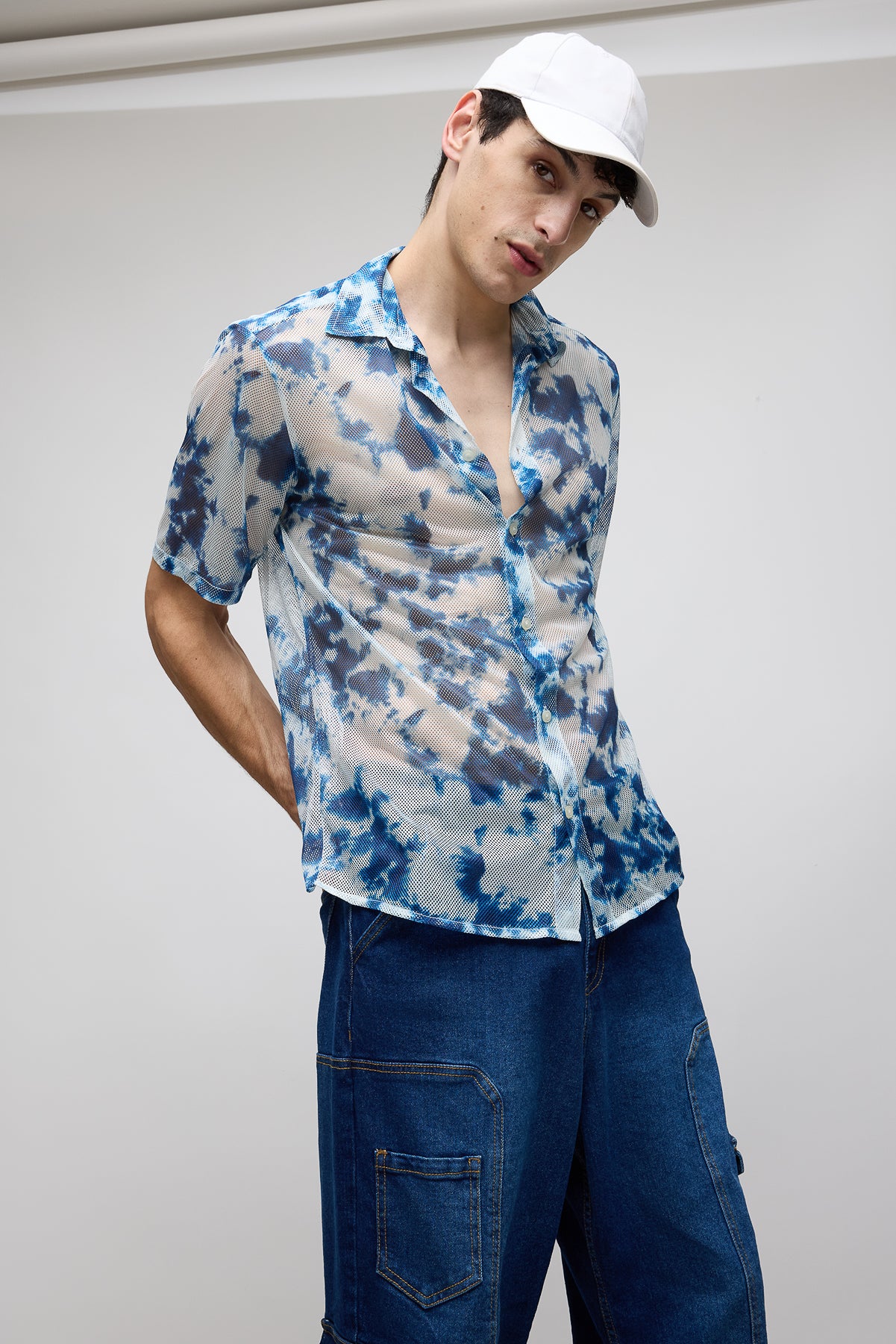 Blue Tie And Dye Men's Mesh Shirt